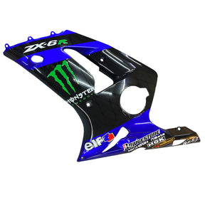 Amotopart 2003-2004 ZX6R 636 Kawasaki Blue&Black with Monster Logo Fairing Kit