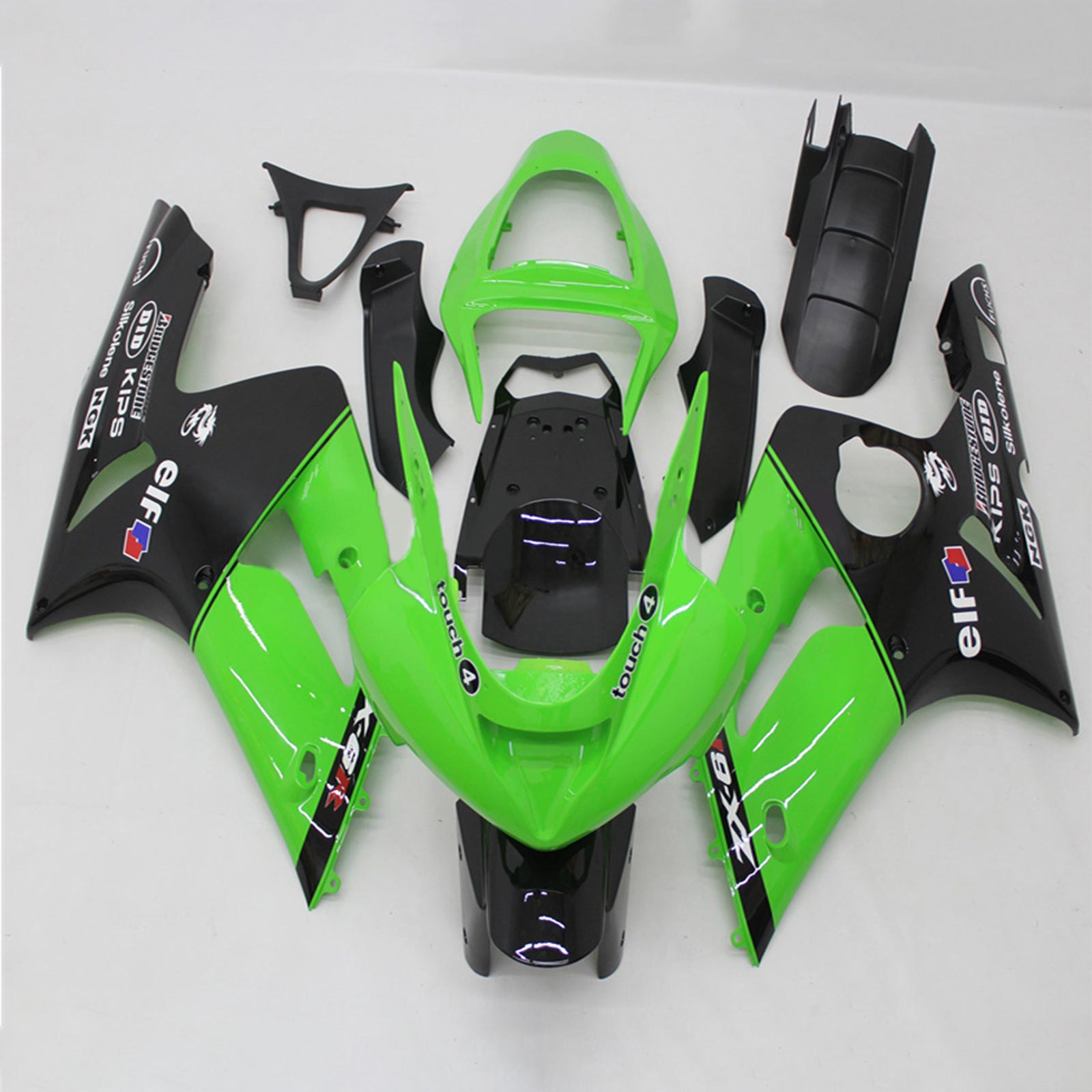 Amotopart 2003-2004 ZX6R 636 Kawasaki Vert&Kit de carénage noir Style3