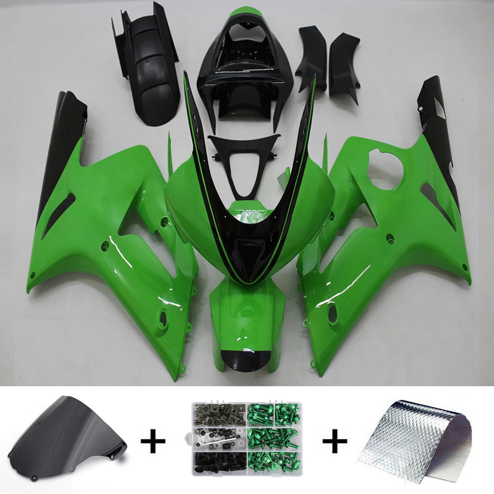 AMOTOPART 2003-2004 ZX6R 636 KAWASAKI GREEN & BLACK STILO4 KIT
