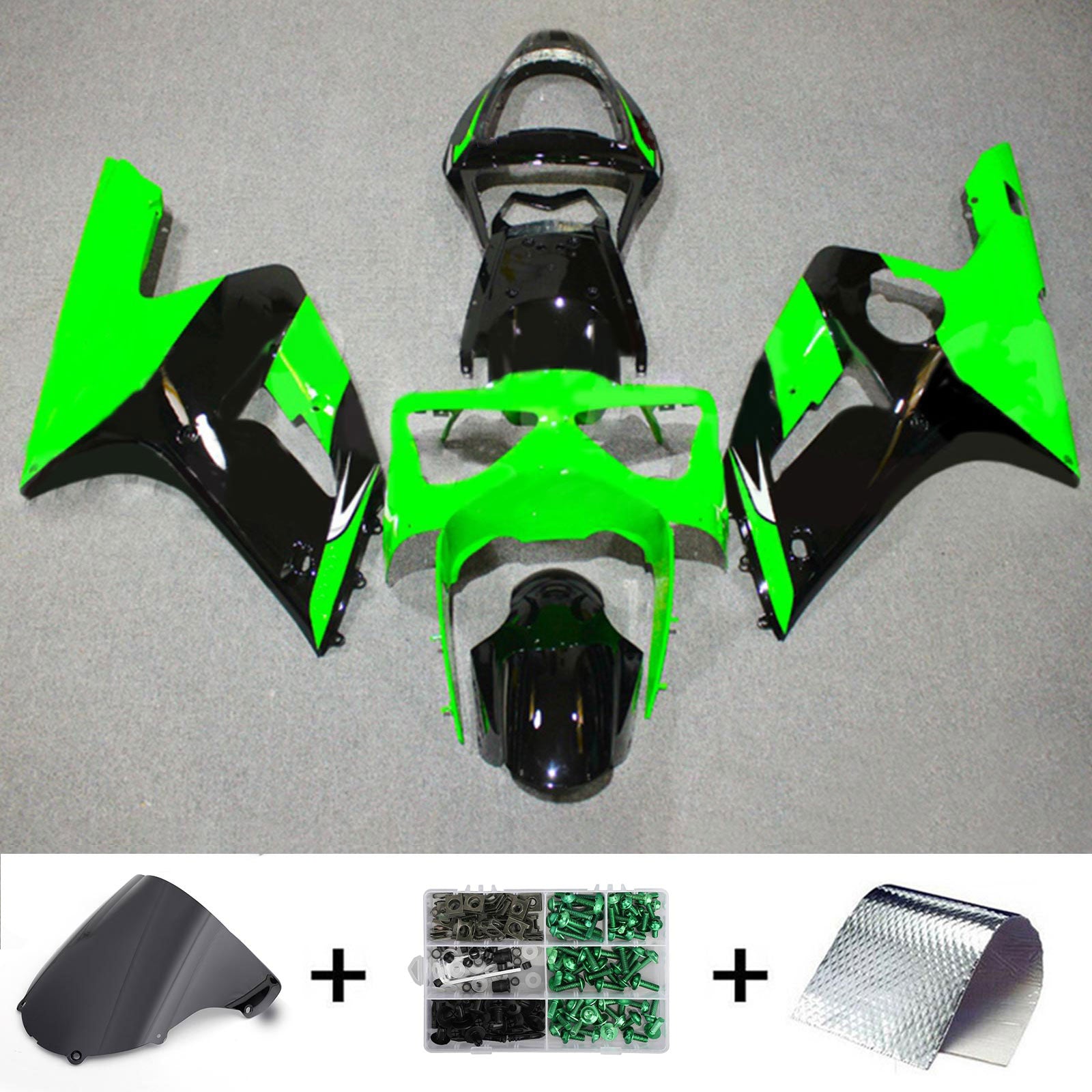 Amotopart 2003-2004 ZX6R 636 Kawasaki Green&Black Style5 Fairing Kit