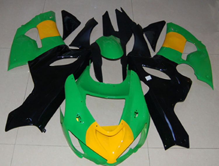 Amotopart 2005-2006 Kawasaki ZX6R 636 Green Black Fairing Kit