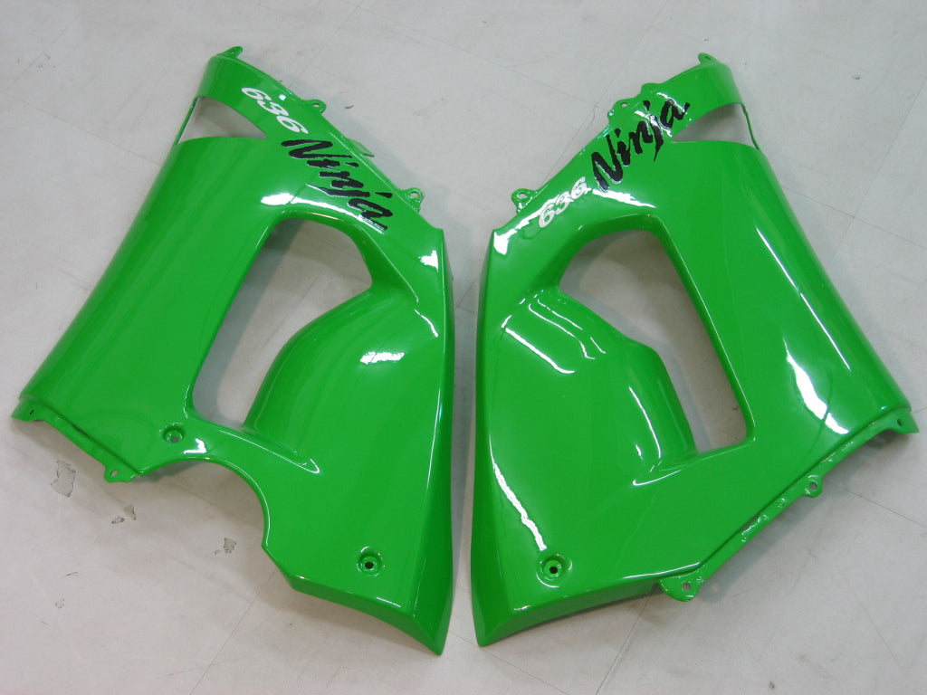 Amotopart 2005-2006 Kawasaki ZX6R 636 Green Black Fairing Kit