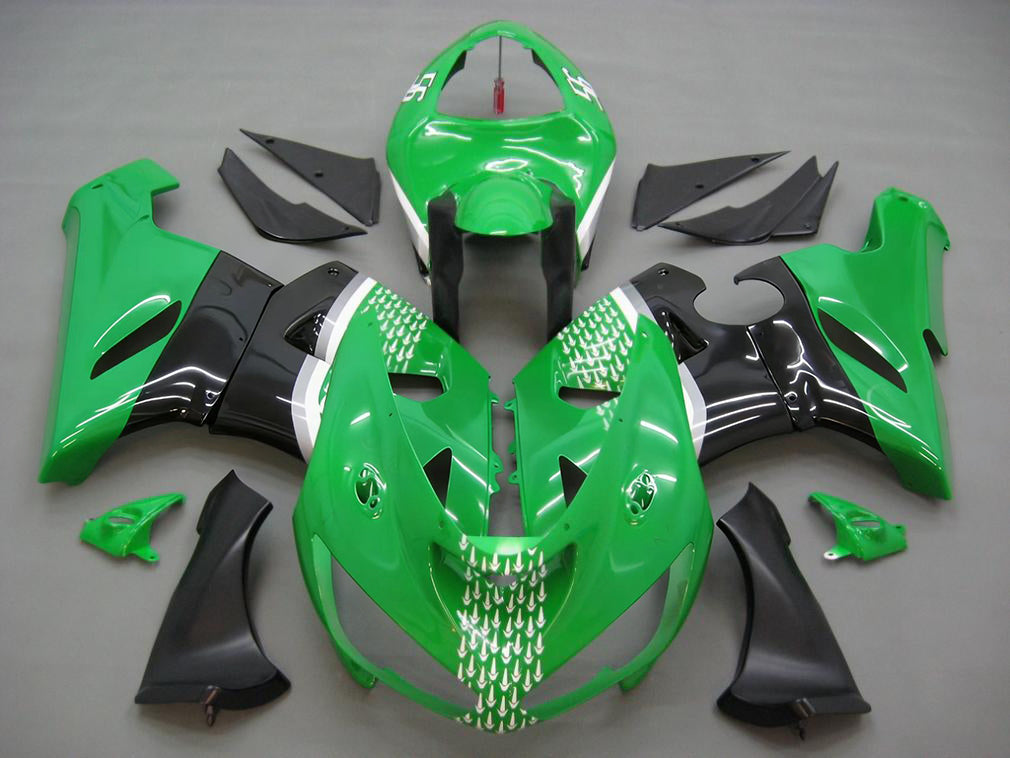 Amotopart 2005–2006 Kawasaki ZX6R 636 Schwarz & Grünes Verkleidungsset