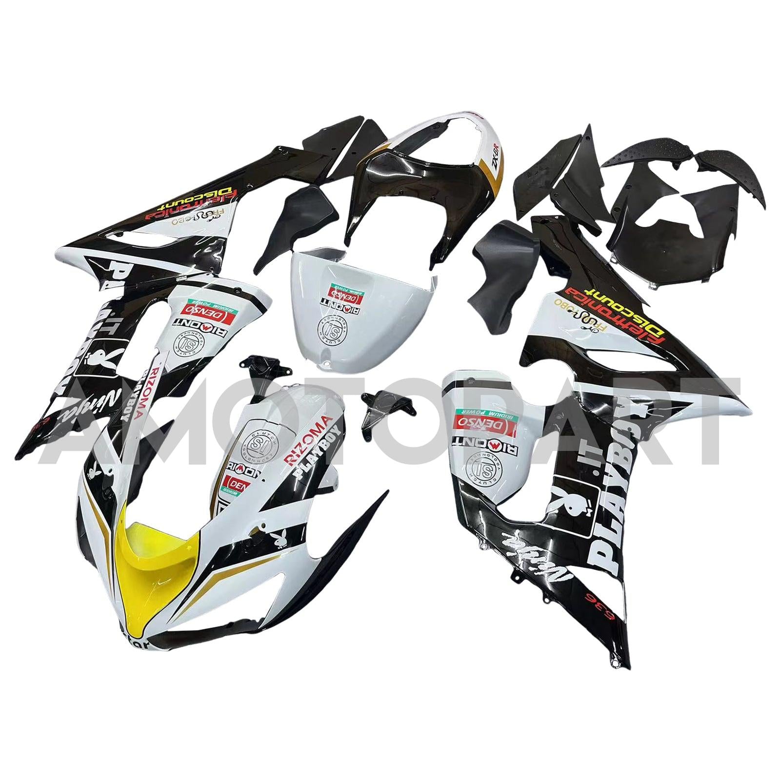 Amotopart 2005–2006 Kawasaki ZX6R 636, Schwarz&Weißes Playboy-Verkleidungsset