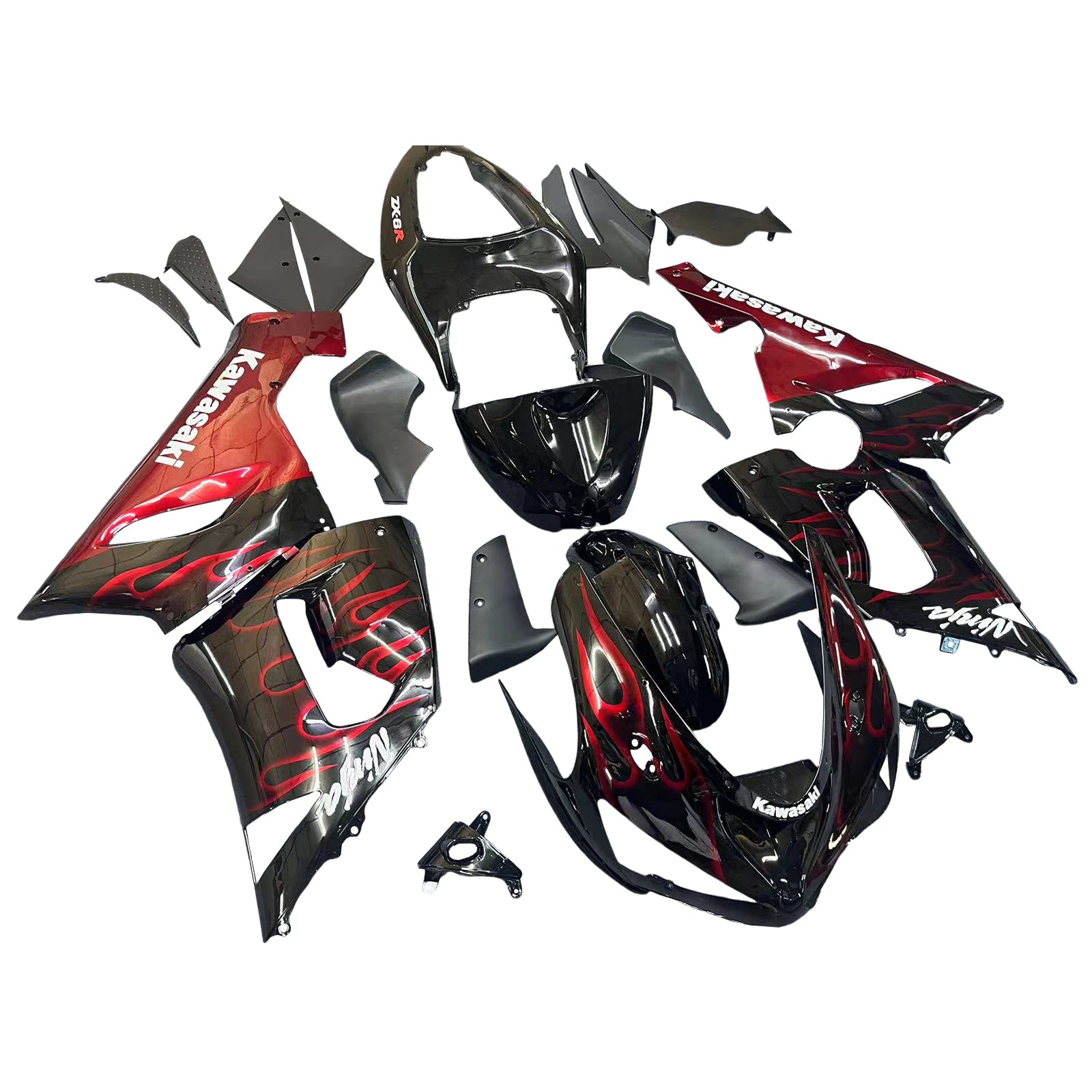 Amotopart 2005-2006 Kawasaki ZX6R 636 Black&Red Fairing Kit