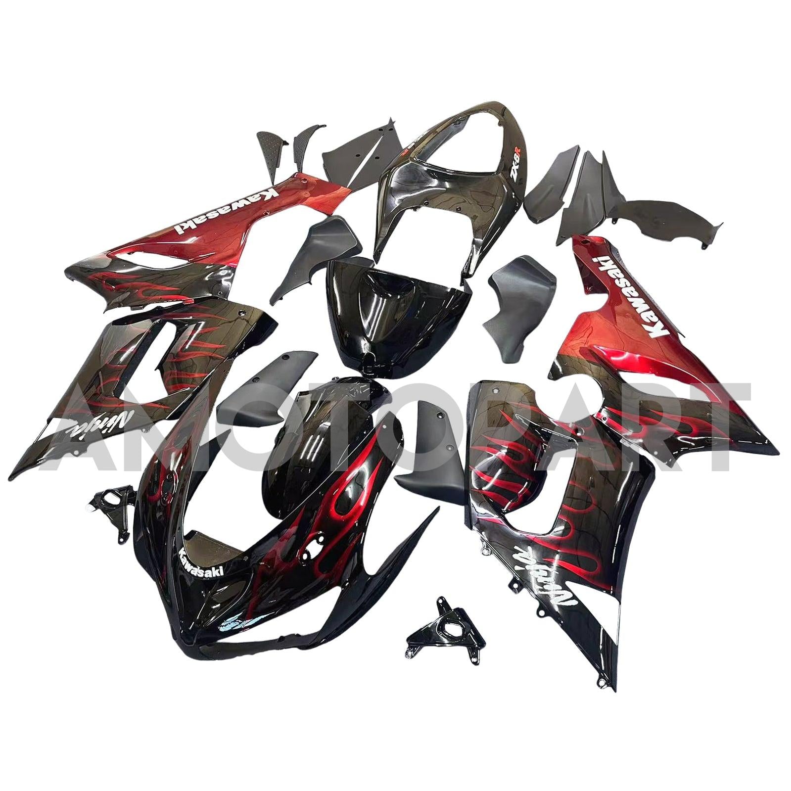 Amotopart 2005–2006 Kawasaki ZX6R 636, Schwarz&Rotes Verkleidungsset