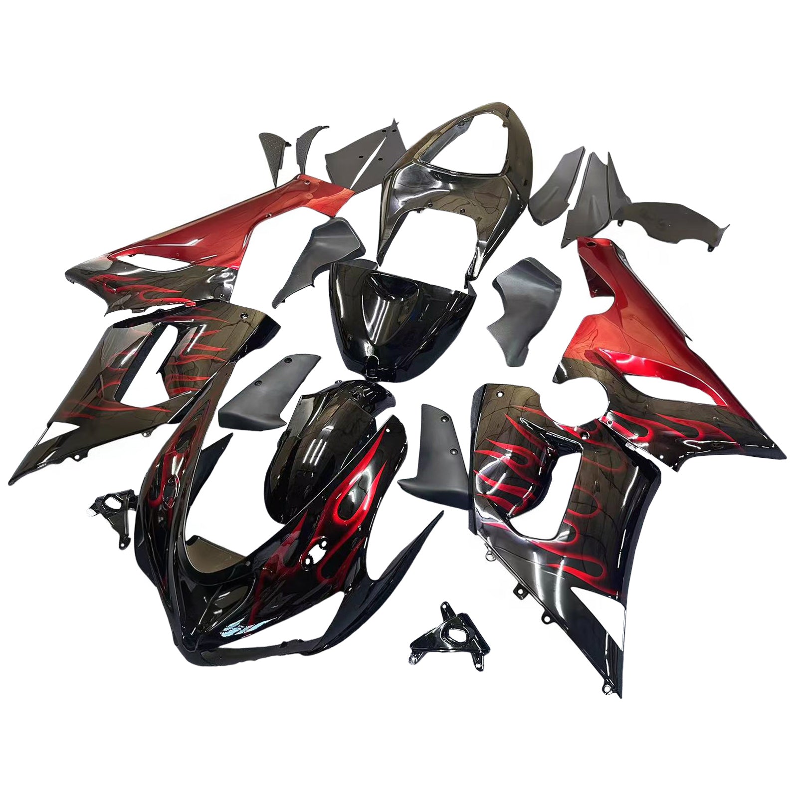 Amotopart 2005-2006 Kawasaki ZX6R 636 Black & Red Fairing Zestaw