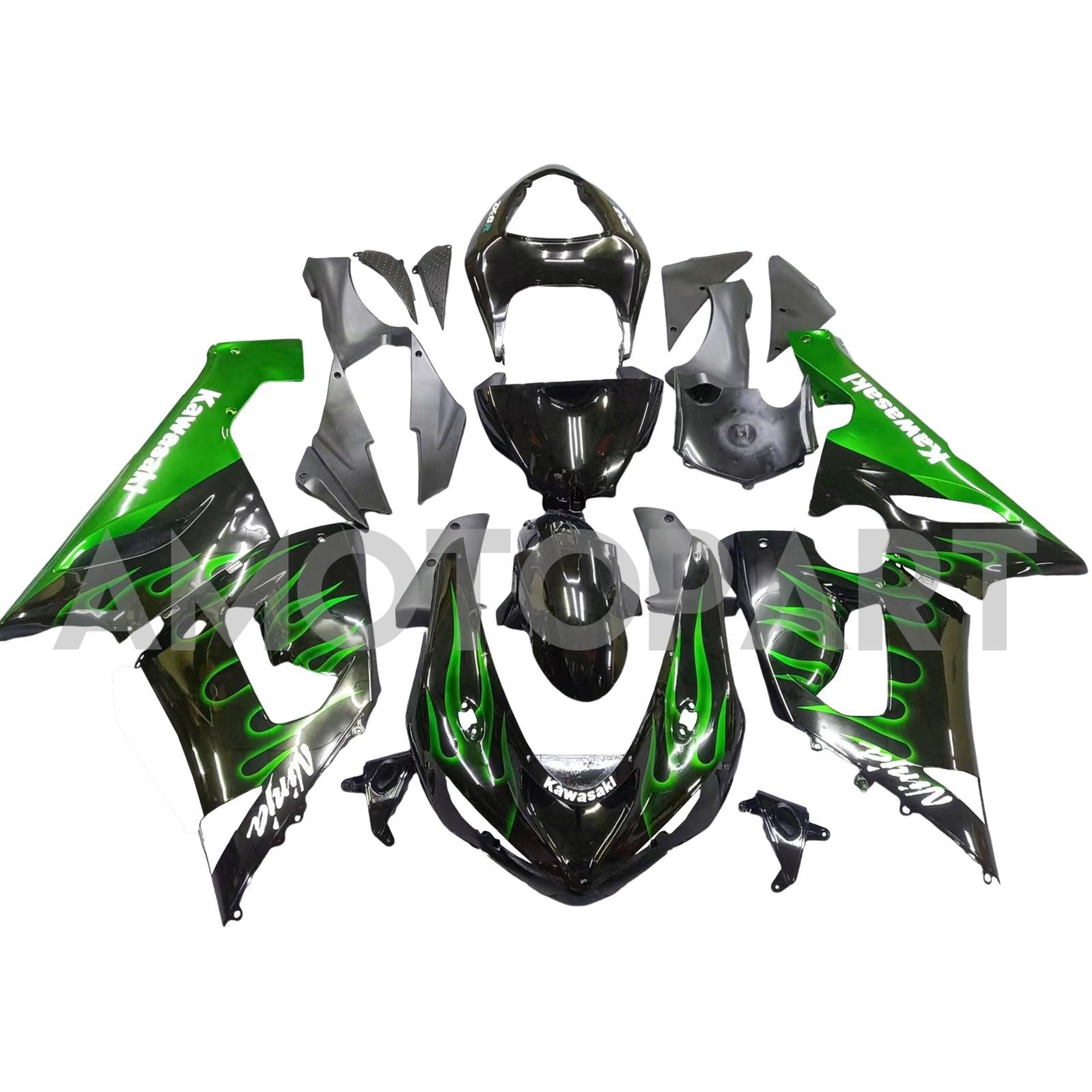 Amotopart 2005-2006 Kawasaki ZX6R 636 Fairing Green & Black Kit