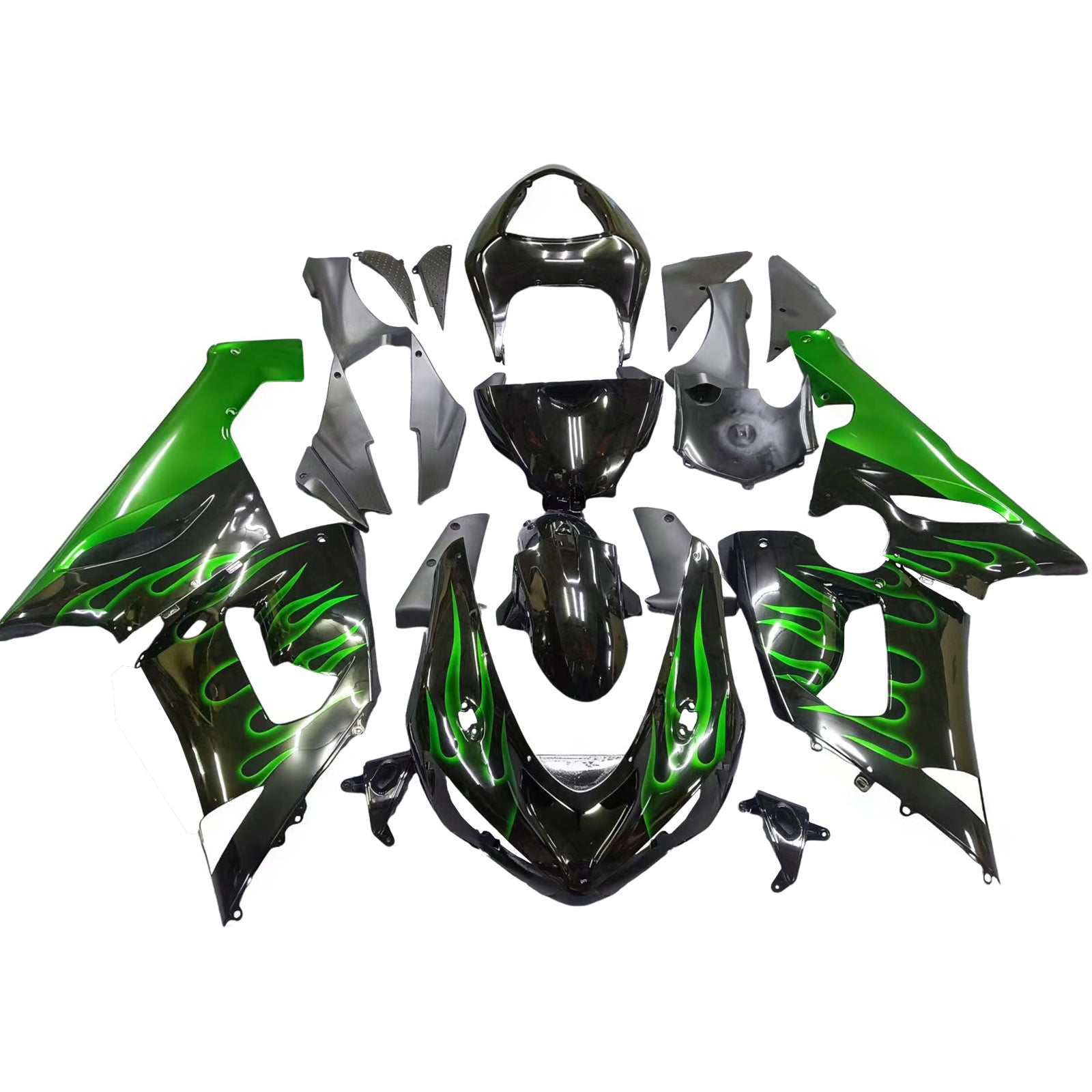 Amotopart 2005-2006 Kawasaki ZX6R 636 Fairing Green&Black Kit