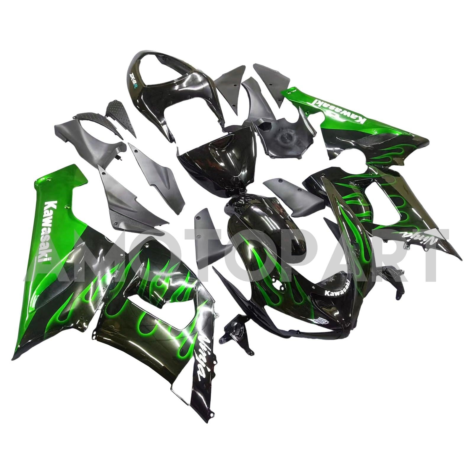 Amotopart 2005-2006 Kawasaki ZX6R 636 Fairing Green & Black Kit