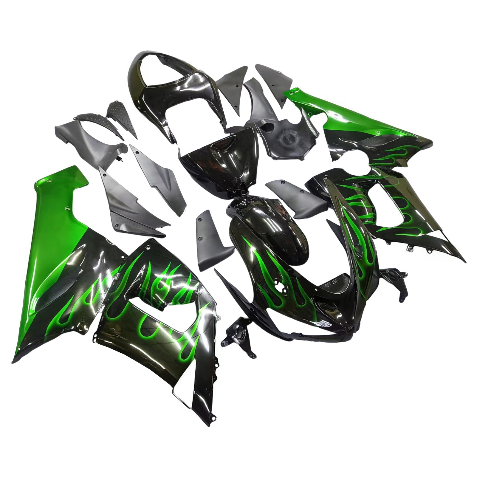 Amotopart 2005-2006 Kawasaki ZX6R 636 Fairing Green&Black Kit
