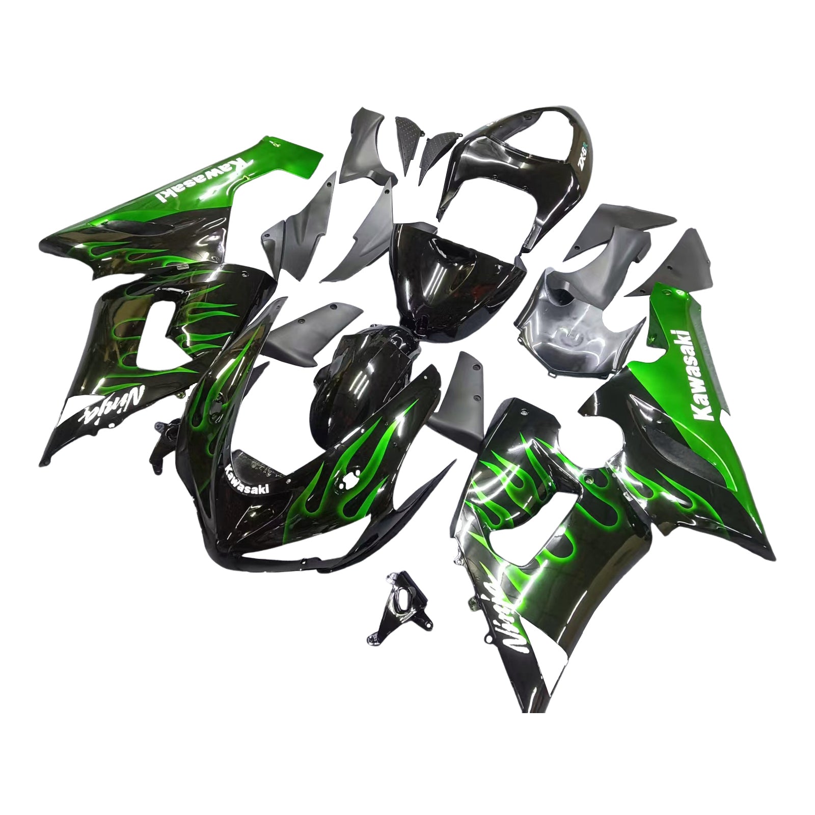 Amotopart 2005-2006 Kawasaki ZX6R 636 Kit carenatura verde e nero