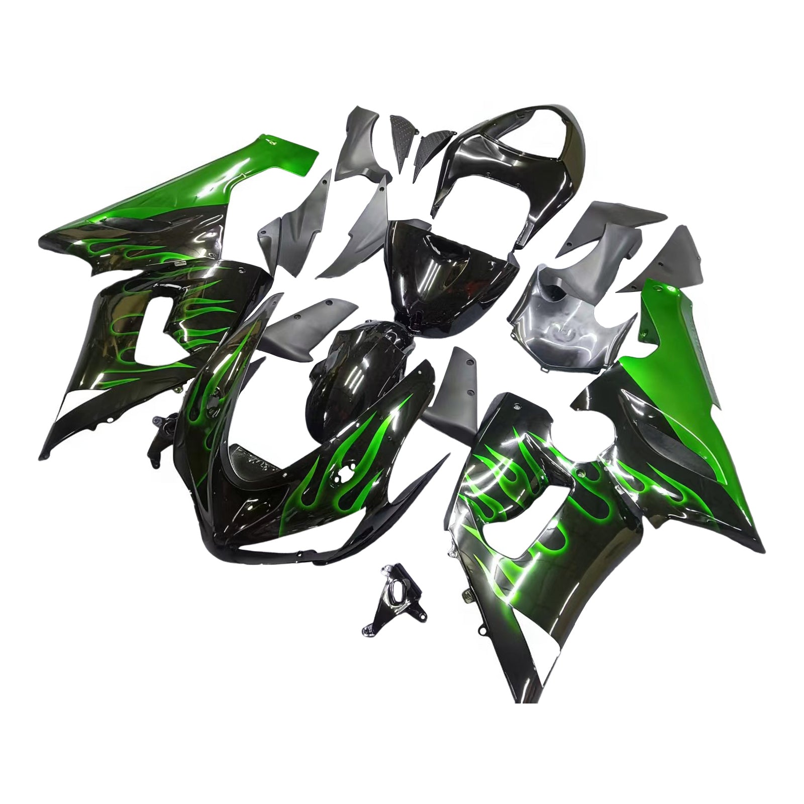 Amotopart 2005-2006 Kawasaki ZX6R 636 Fairing Green&Black Kit
