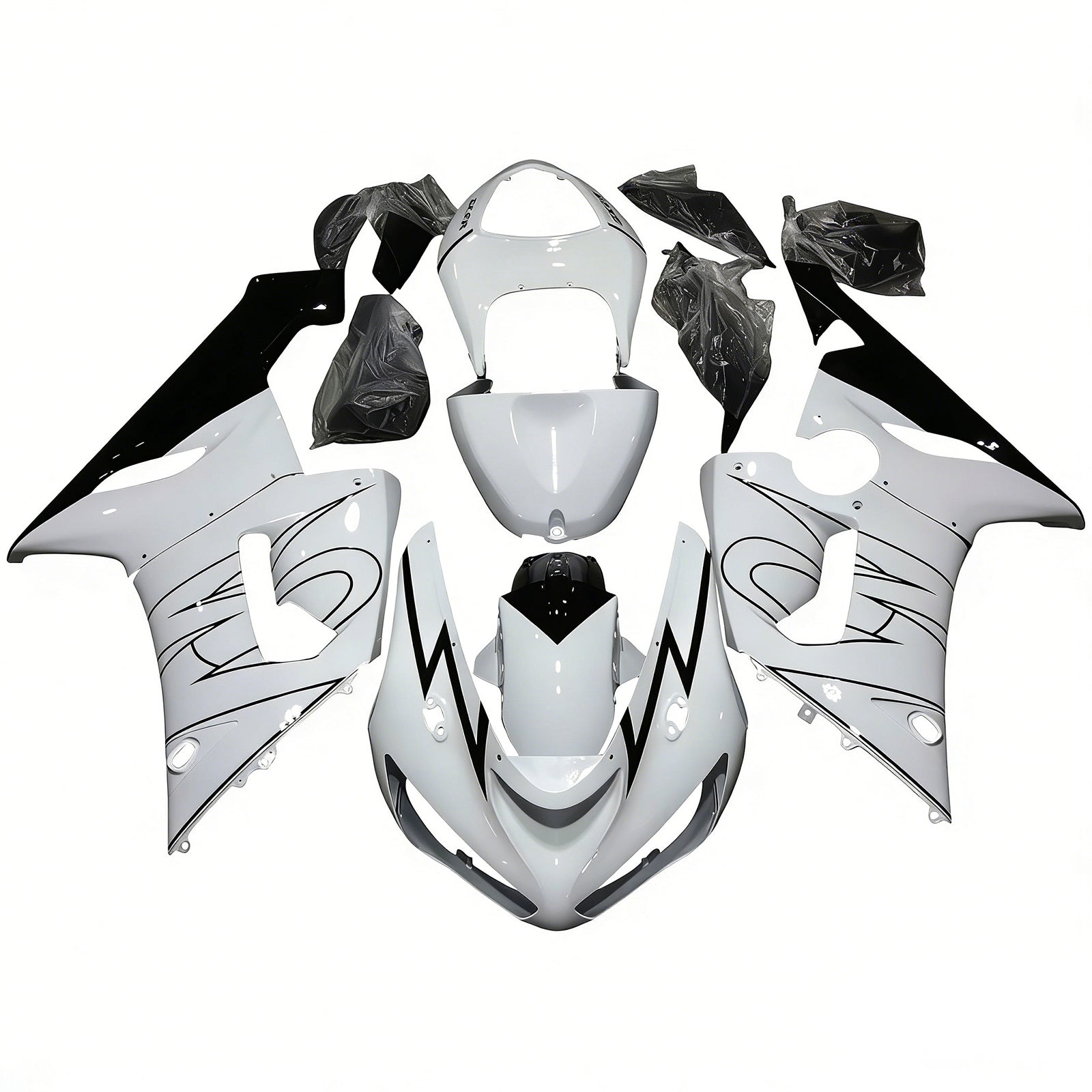 Amotopart 2005-2006 Kawasaki ZX6R 636 White Black Fairing Kit
