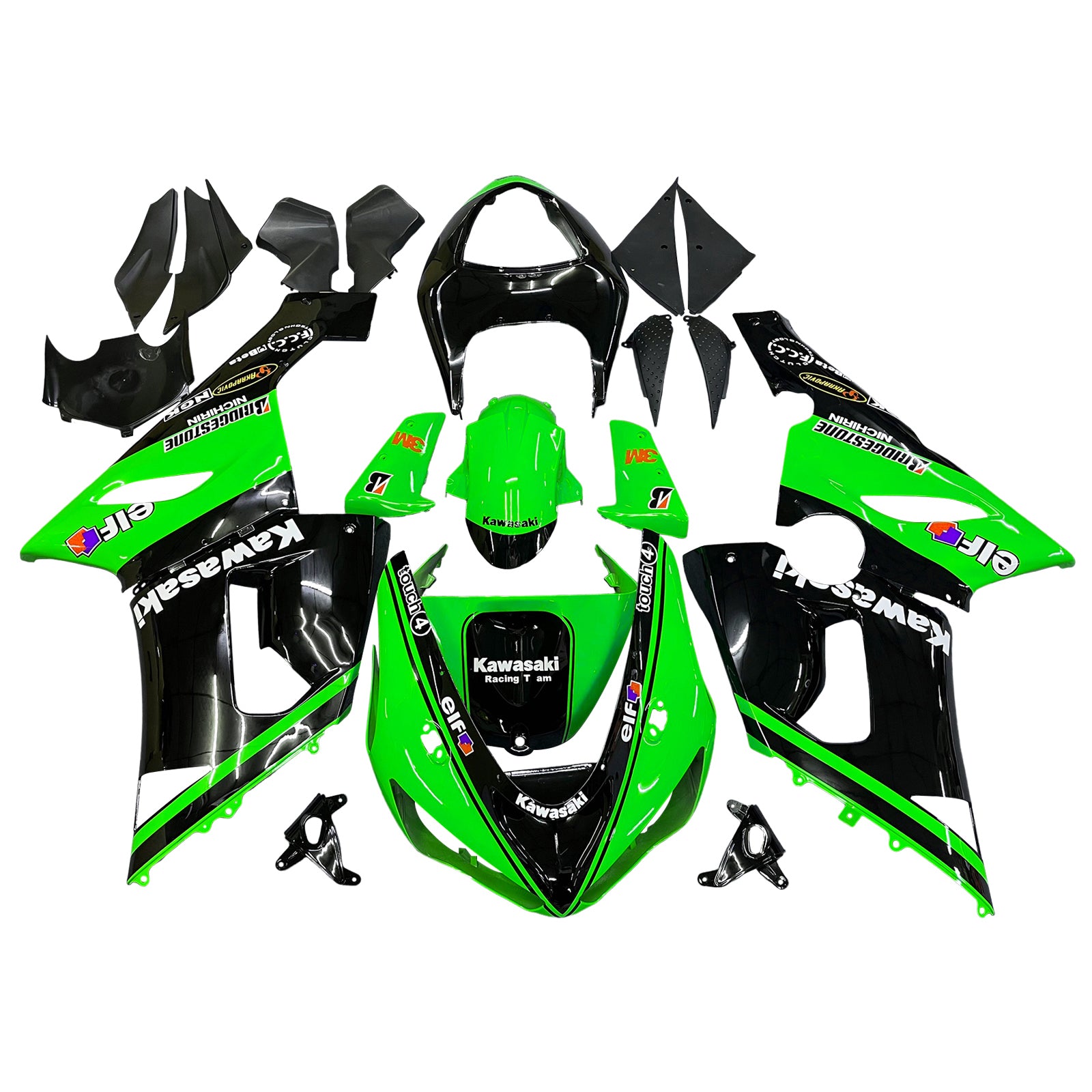 Amotopart 2005-2006 Kawasaki ZX6R 636 Black Green Fairing Kit