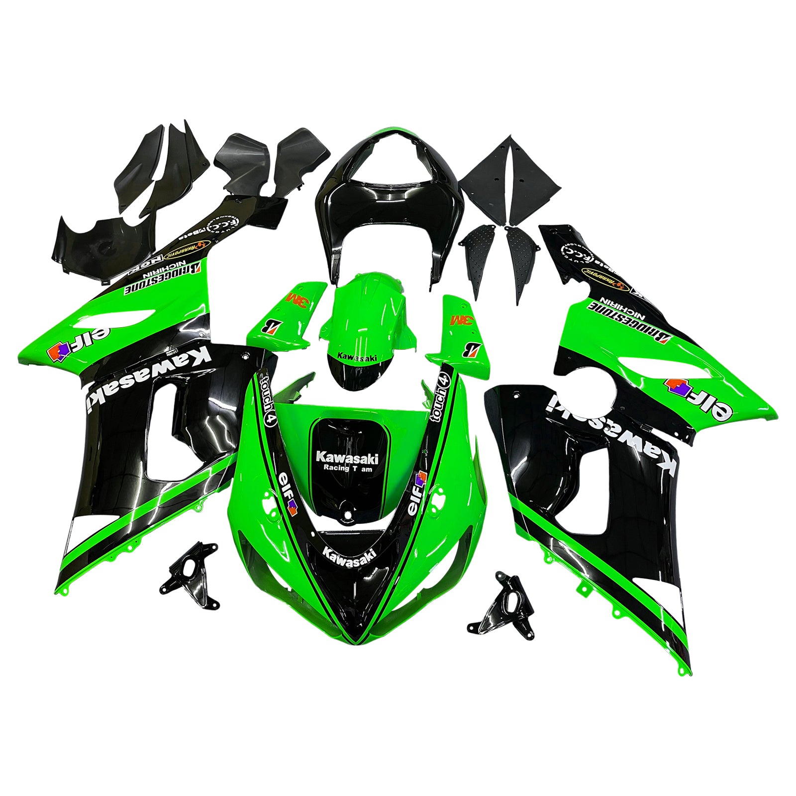 Amotopart 2005-2006 Kawasaki ZX6R 636 Black Green Fairing Kit