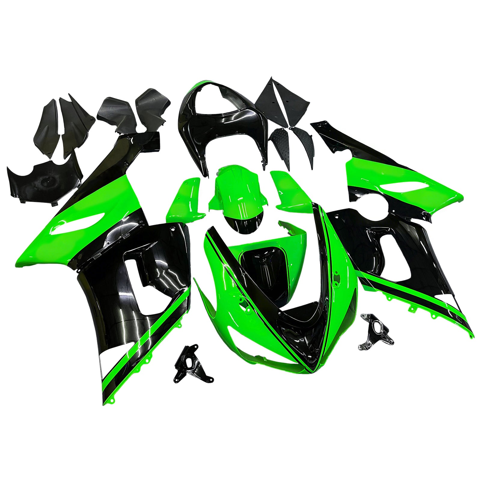 Amotopart 2005–2006 Kawasaki ZX6R 636 Schwarz Grün Verkleidungsset
