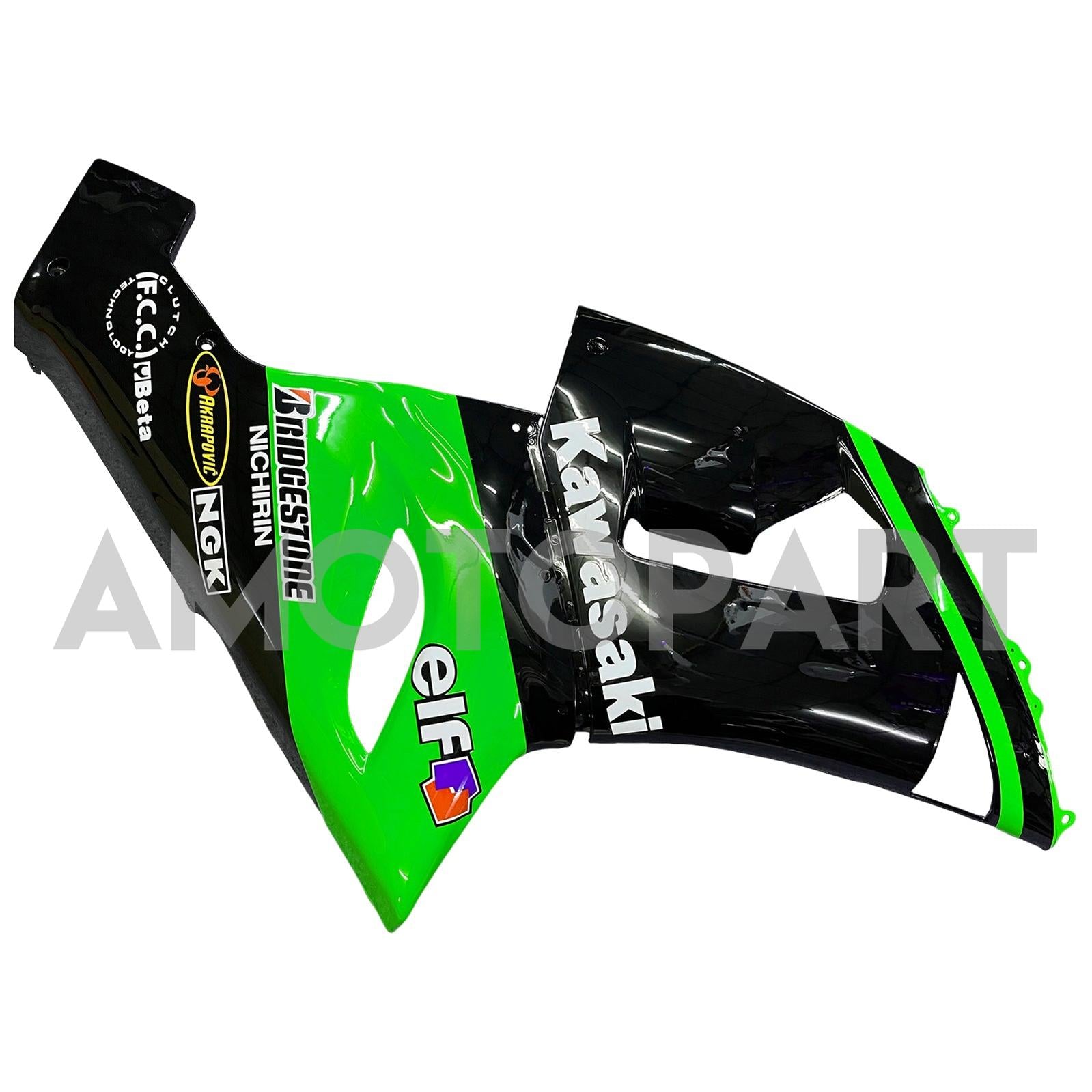 Amotopart 2005-2006 Kawasaki ZX6R 636 Black Green Fairing Kit