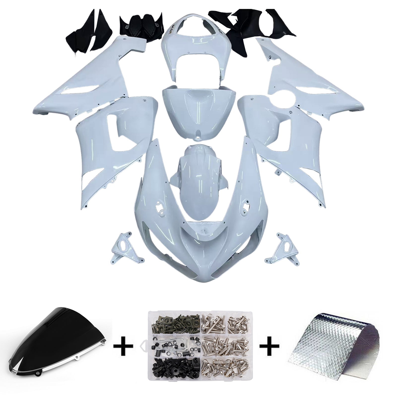 Amotopart 2005-2006 Kawasaki ZX6R 636 White Fairing Kit