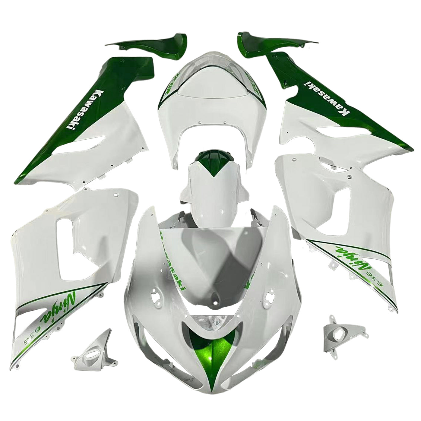 Amotopart 2005-2006 Kawasaki ZX6R 636 Kit de carenado blanco y verde