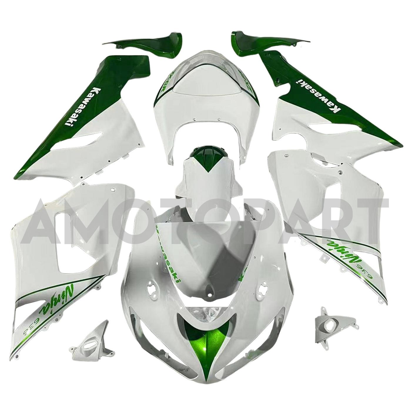Amotopart 2005–2006 Kawasaki ZX6R 636 Weiß&Grünes Verkleidungsset