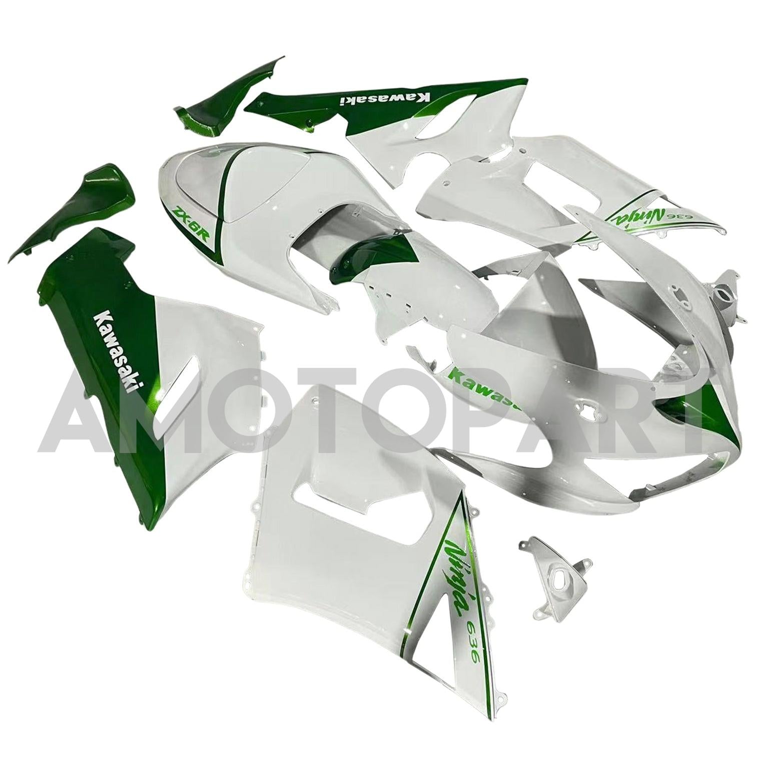 Amotopart 2005-2006 Kit carena Kawasaki ZX6R 636 bianco e verde