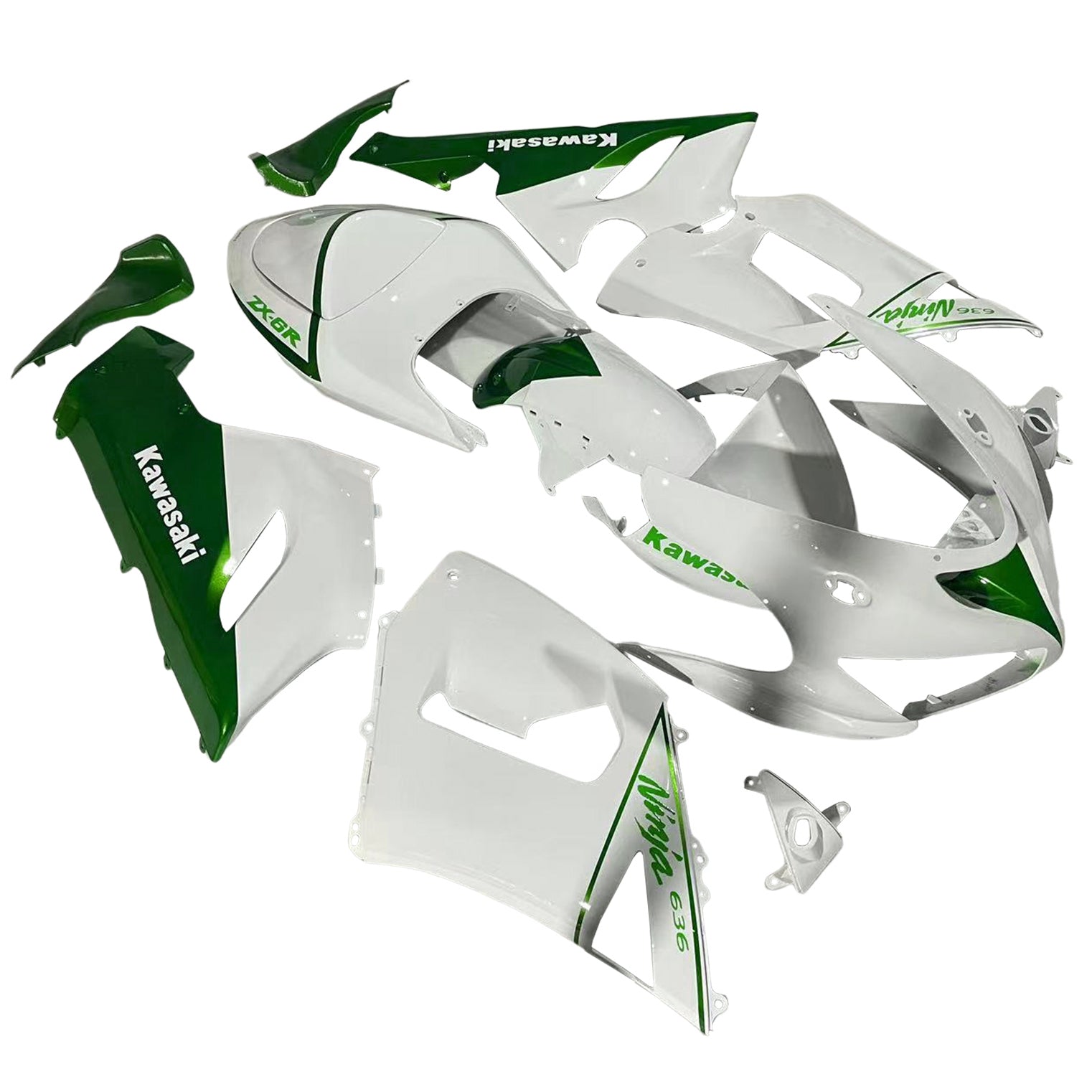 Amotopart 2005-2006 Kit carena Kawasaki ZX6R 636 bianco e verde