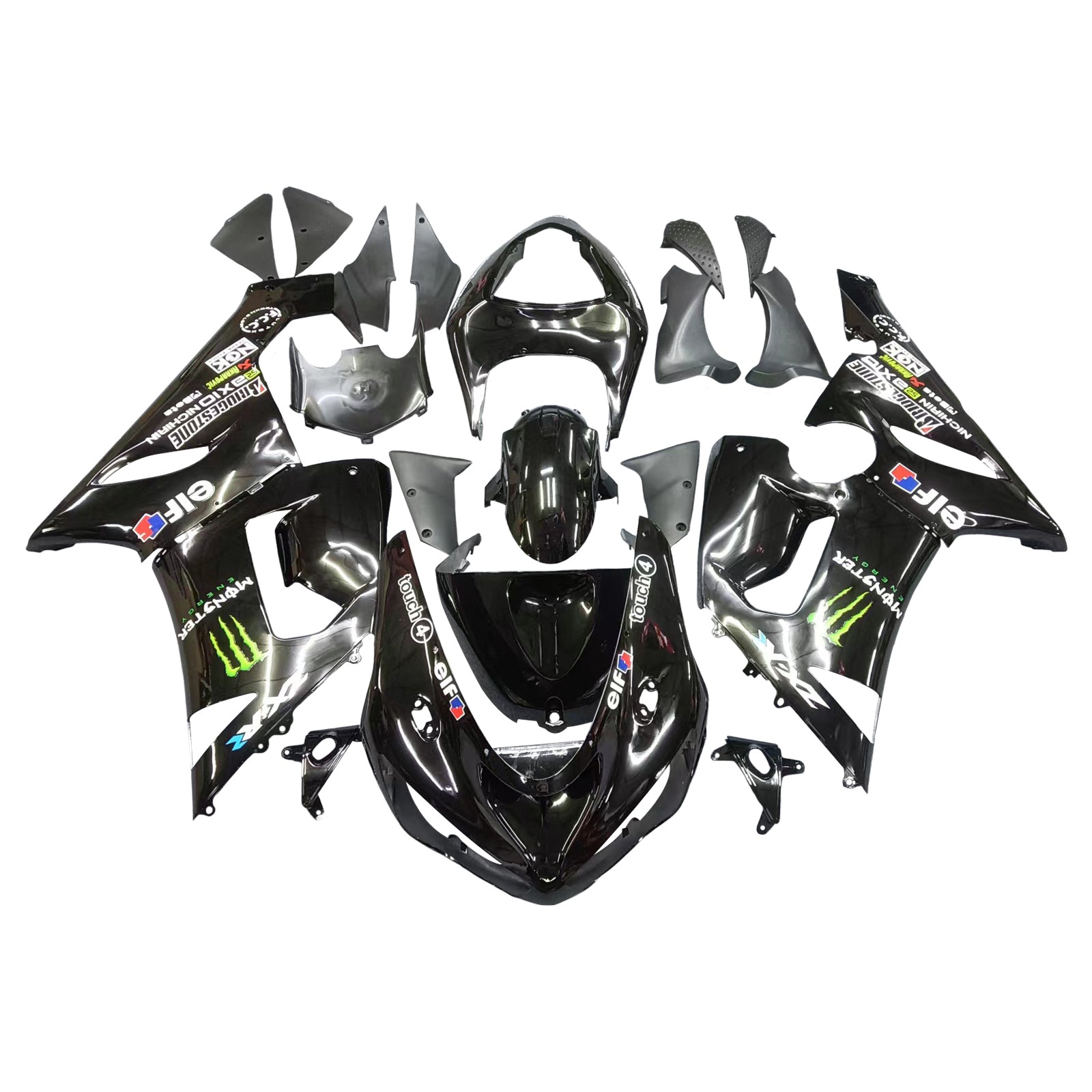 Amotopart 2005-2006 Kawasaki ZX6R 636 Black Monster Fairing Kit