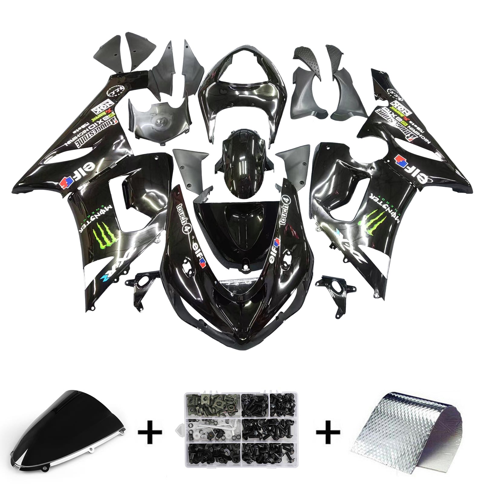 Amotopart 2005-2006 カワサキ ZX6R 636 ブラック モンスター フェアリングキット