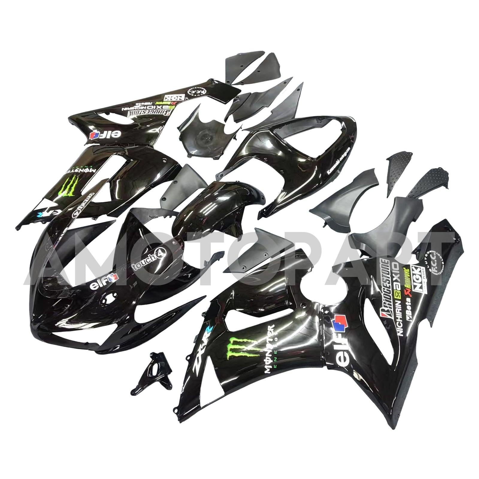 Amotopart 2005-2006 Kit carena Kawasaki ZX6R 636 Monster nero