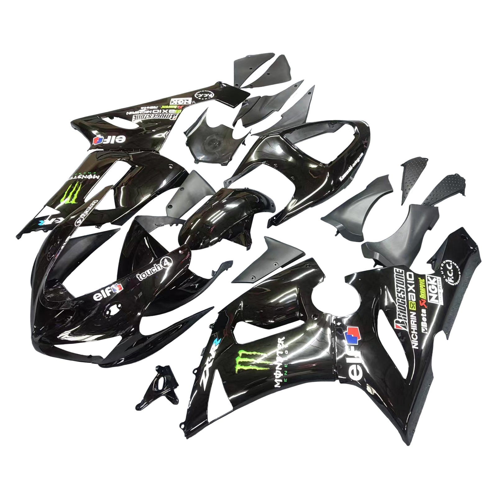 Amotopart 2005-2006 Kawasaki ZX6R 636 Black Monster Fairing Kit