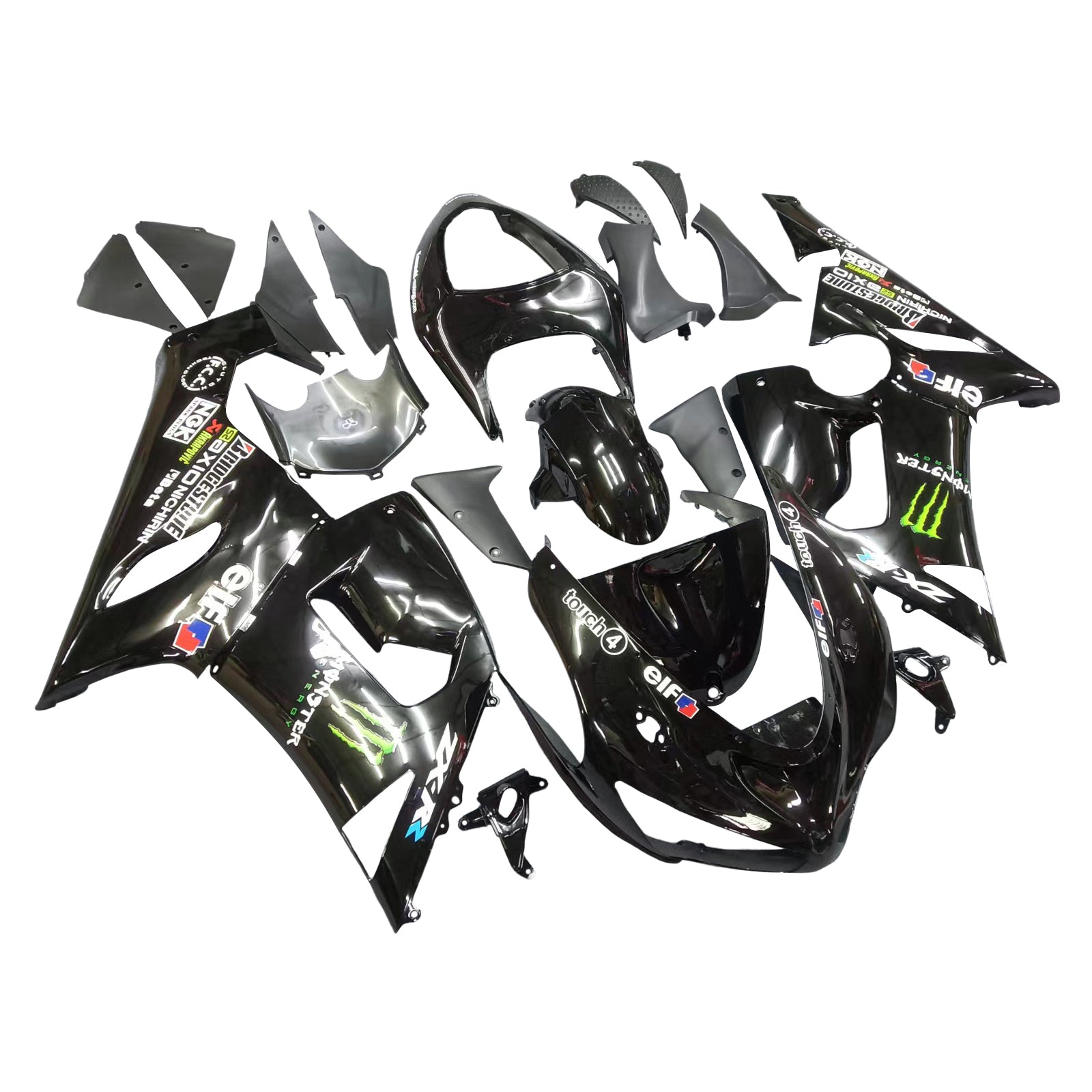 Amotopart 2005-2006 Kawasaki ZX6R 636 Black Monster Fairing Kit