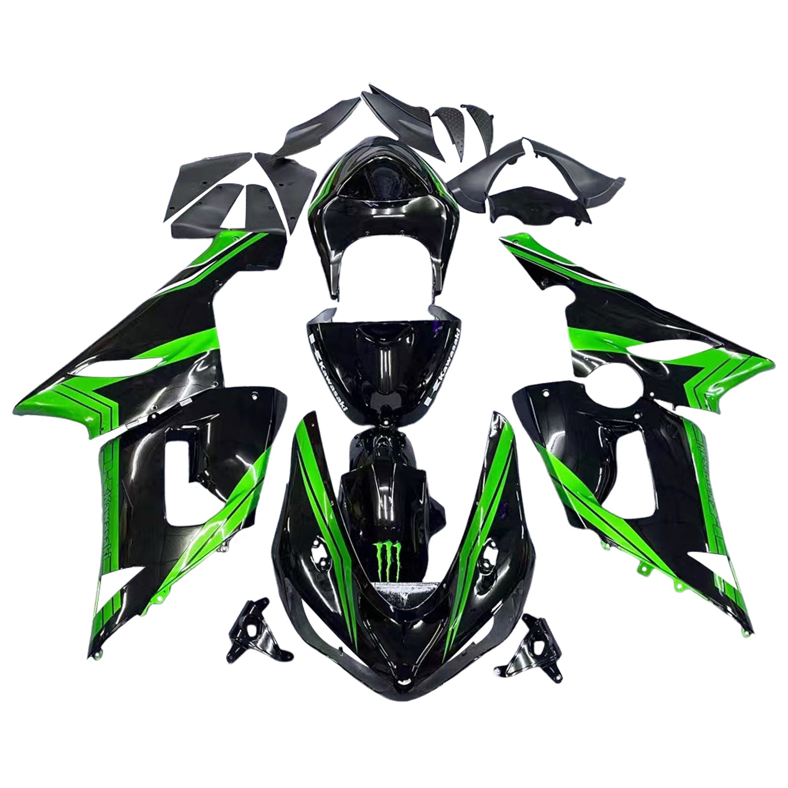 Amotopart 2005-2006 Kawasaki ZX6R 636 Kit de carenado negro y verde Style1