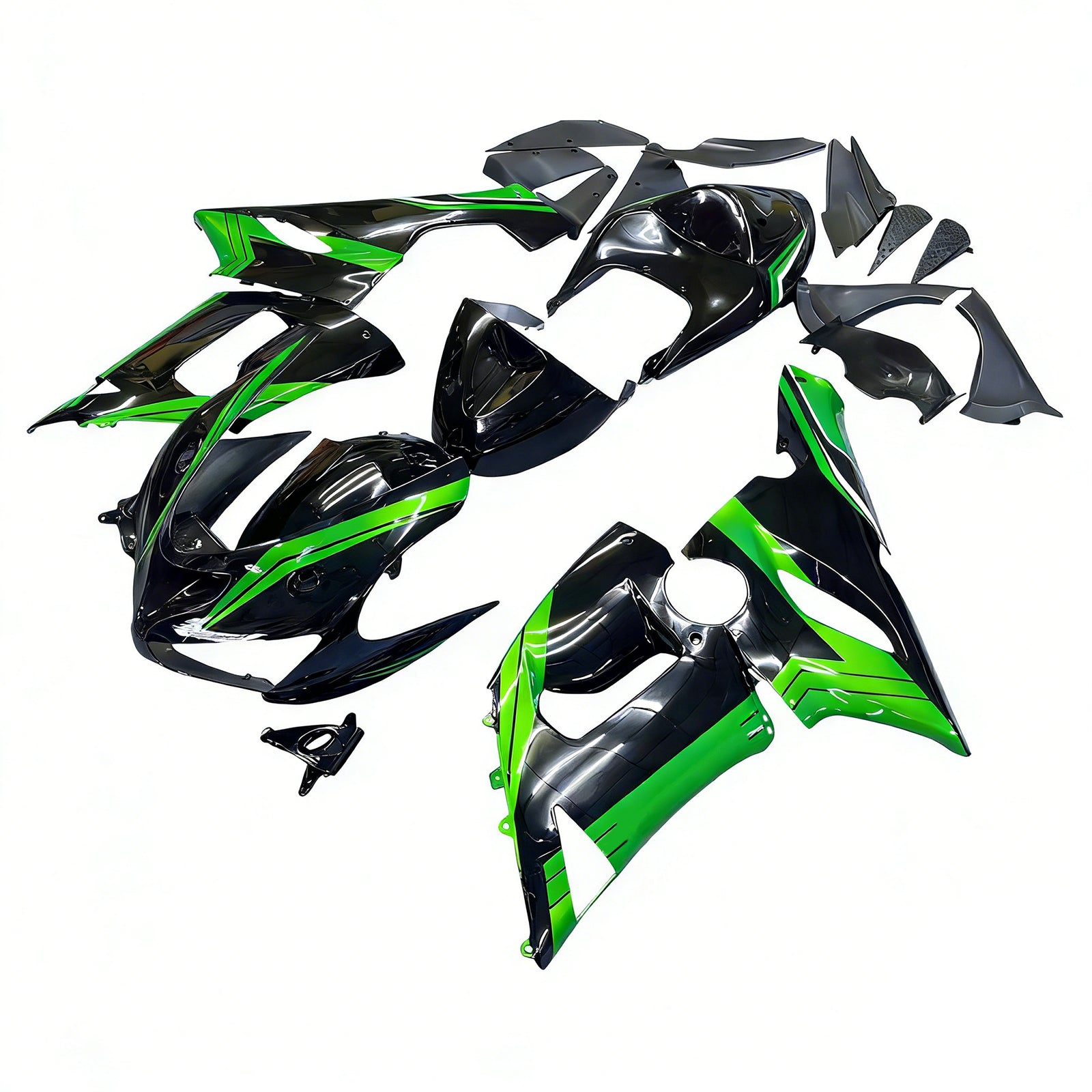 Amotopart 2005-2006 Kawasaki ZX6R 636 Black & Green Style1 Fairing Kit