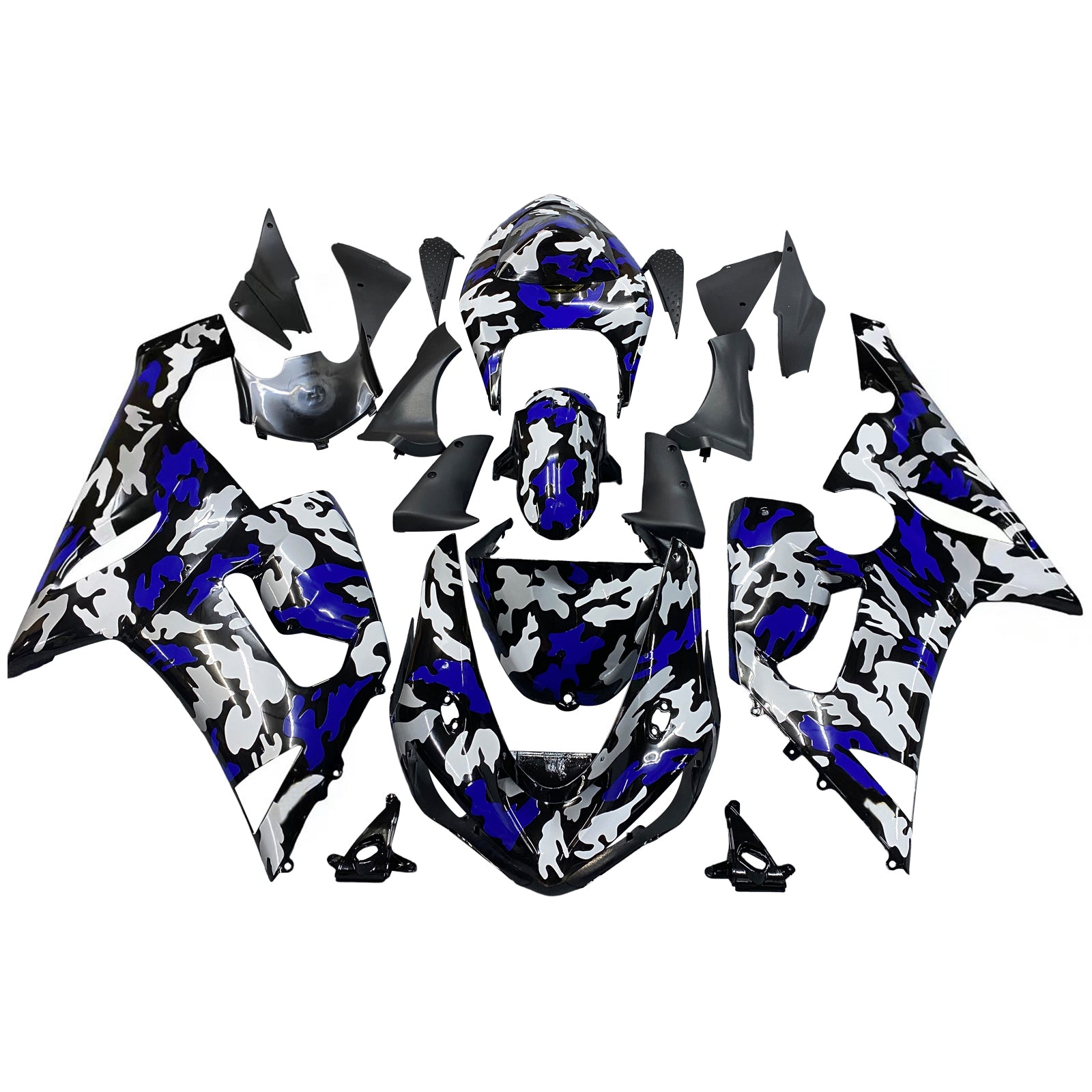 Amotopart 2005-2006 Kawasaki ZX6R 636 Blue&White Camouflage Fairing Kit