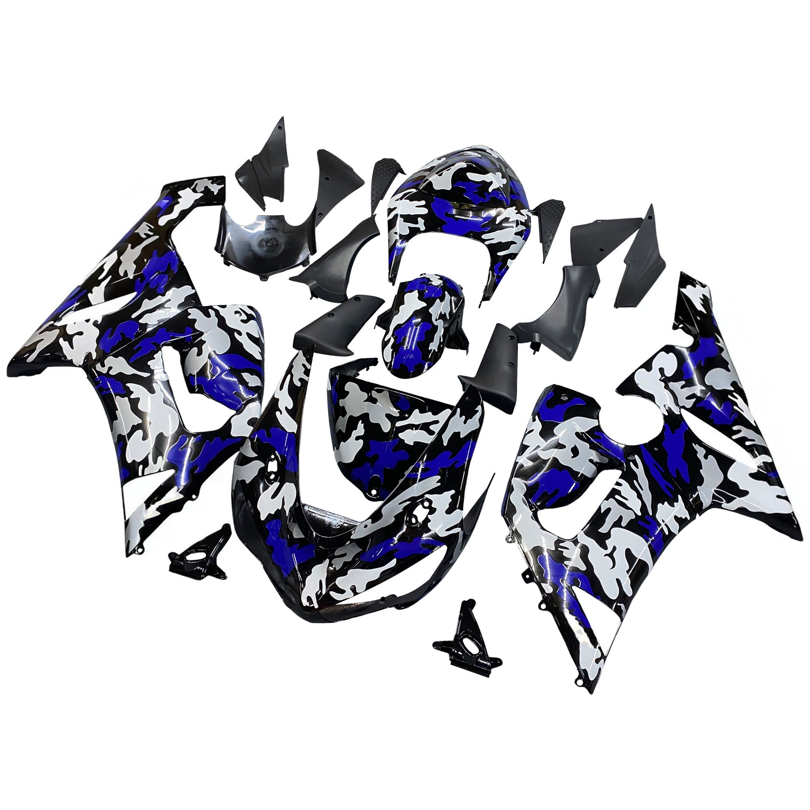 Amotopart 2005-2006 Kawasaki ZX6R 636 Blue & White Camouflage Fairing Kit