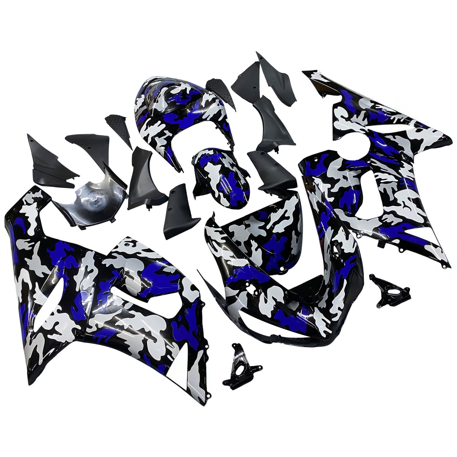 Amotopart 2005-2006 Kawasaki ZX6R 636 Blue & White Camouflage Fairing Kit
