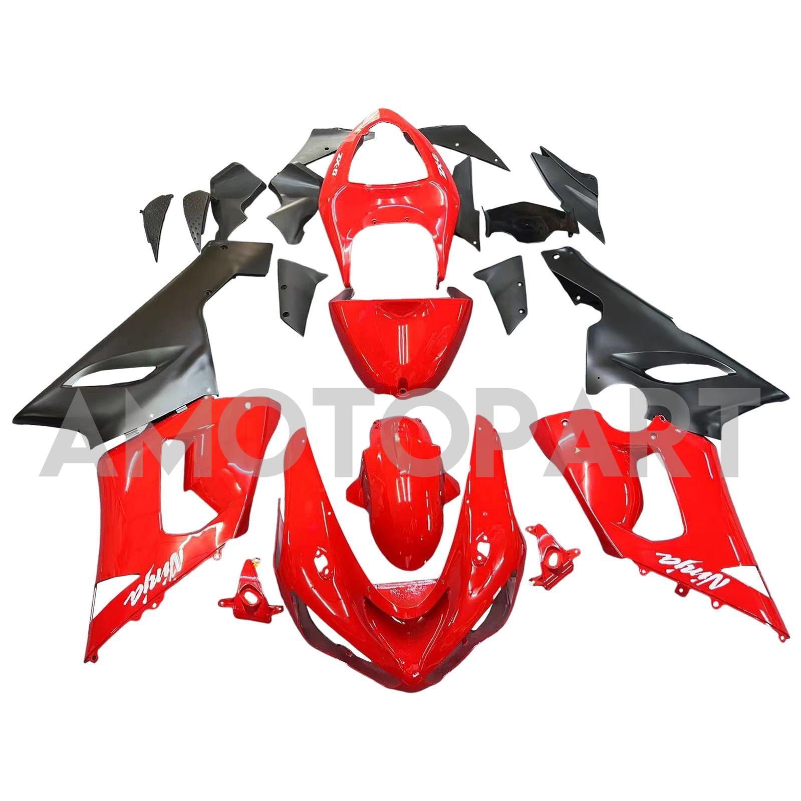 Amotopart 2005–2006 Kawasaki ZX6R 636 Rot&Schwarzes Verkleidungskit