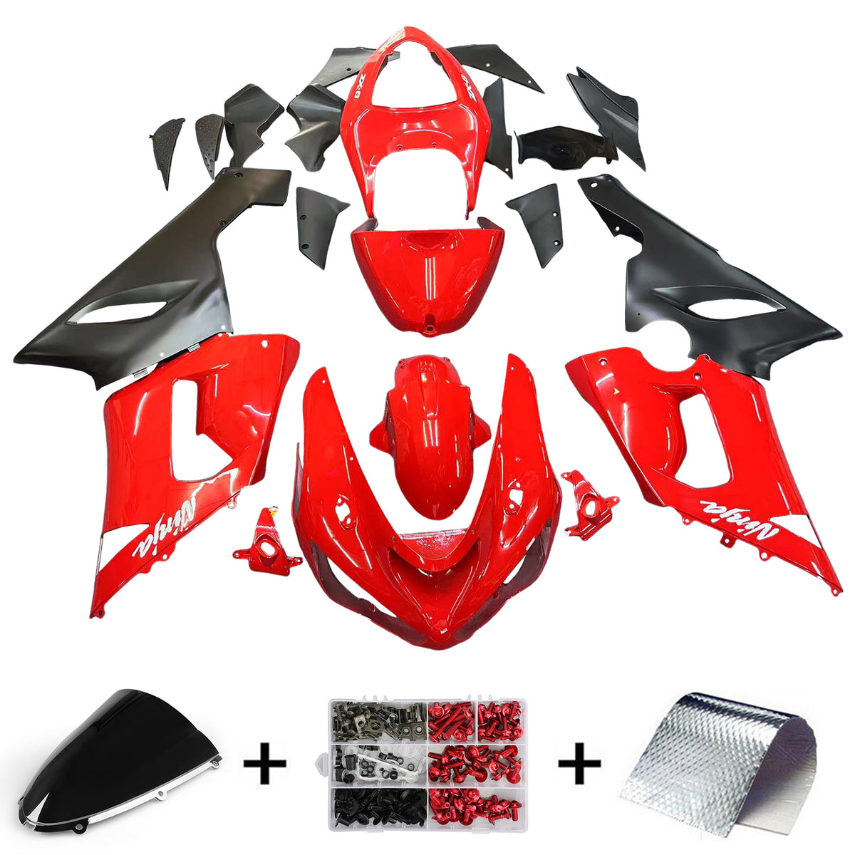 Amotopart 2005-2006 Kawasaki ZX6R 636 Kit de carénage rouge et noir