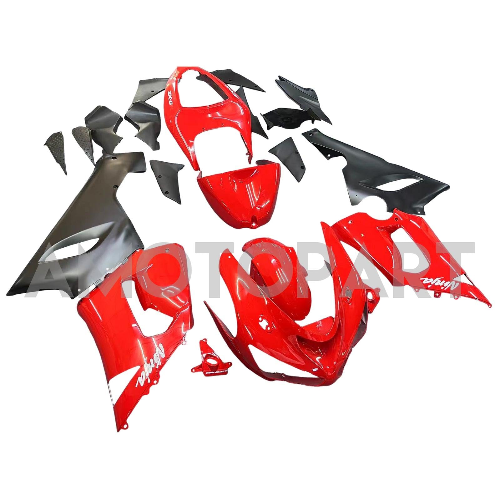 Amotopart 2005-2006 Kawasaki ZX6R 636 Red & Black Fairing Kit