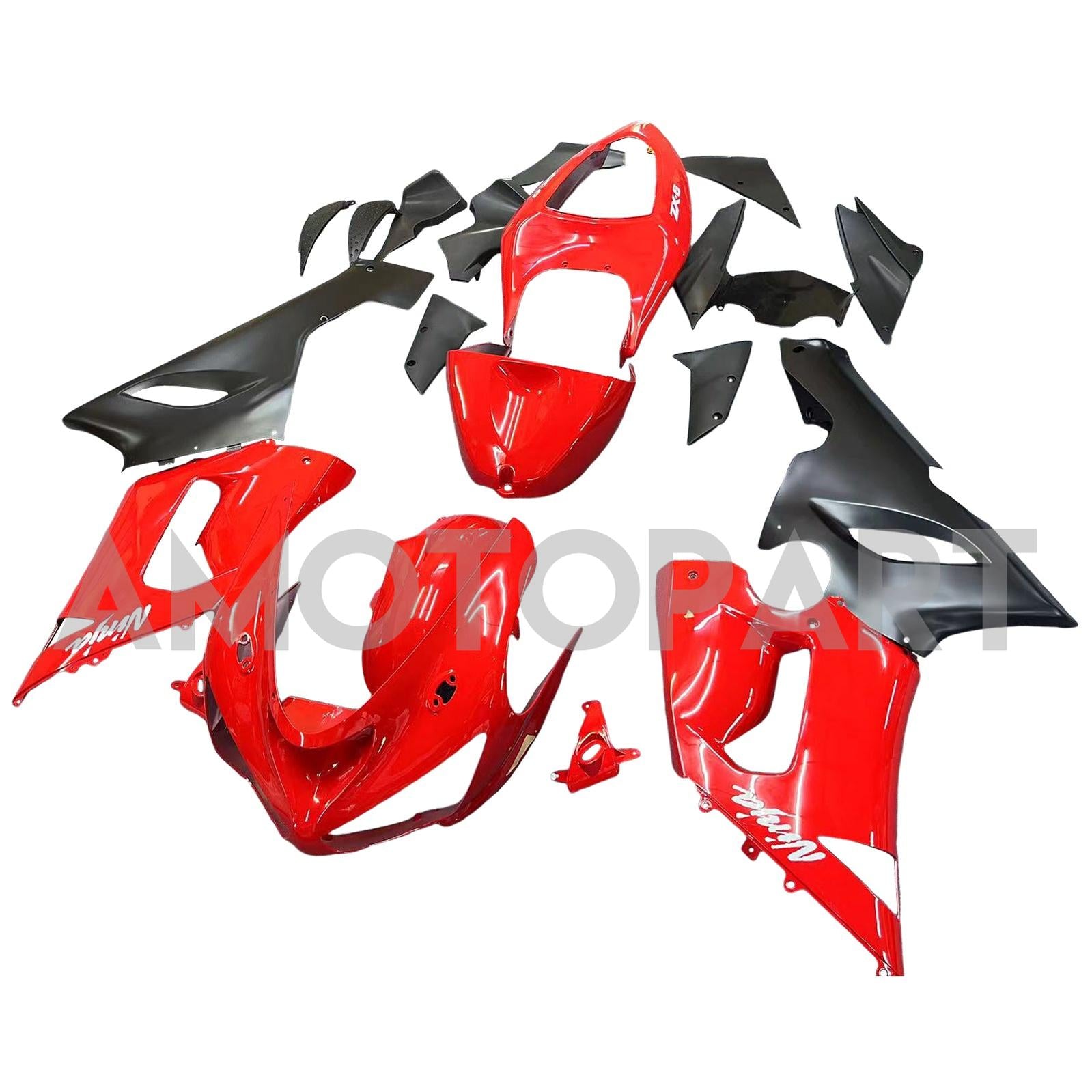 Amotopart 2005-2006 Kawasaki ZX6R 636 Red & Black Fairing Kit
