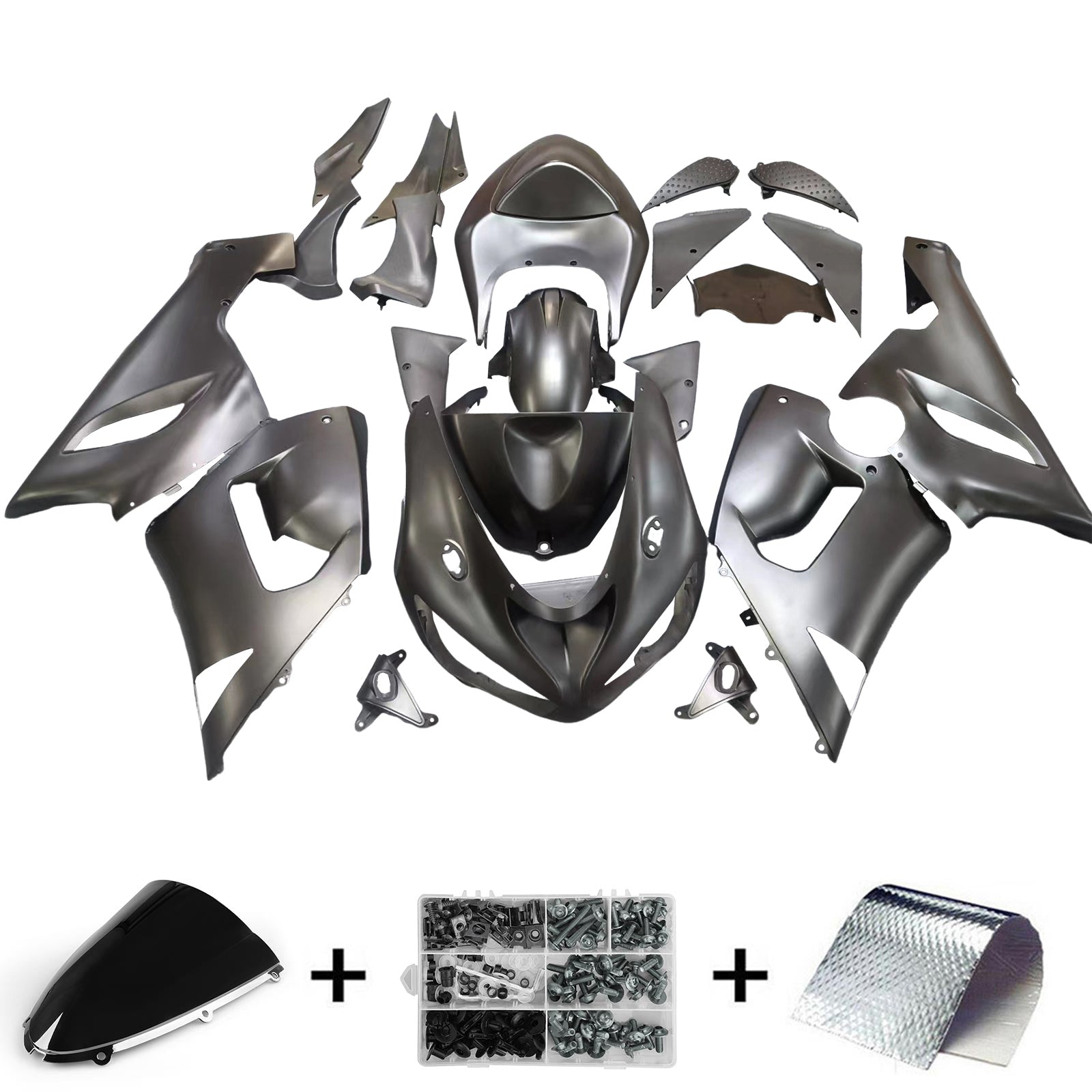 Amotopart 2005–2006 Kawasaki ZX6R 636 Verkleidungsset in Grau und Schwarz