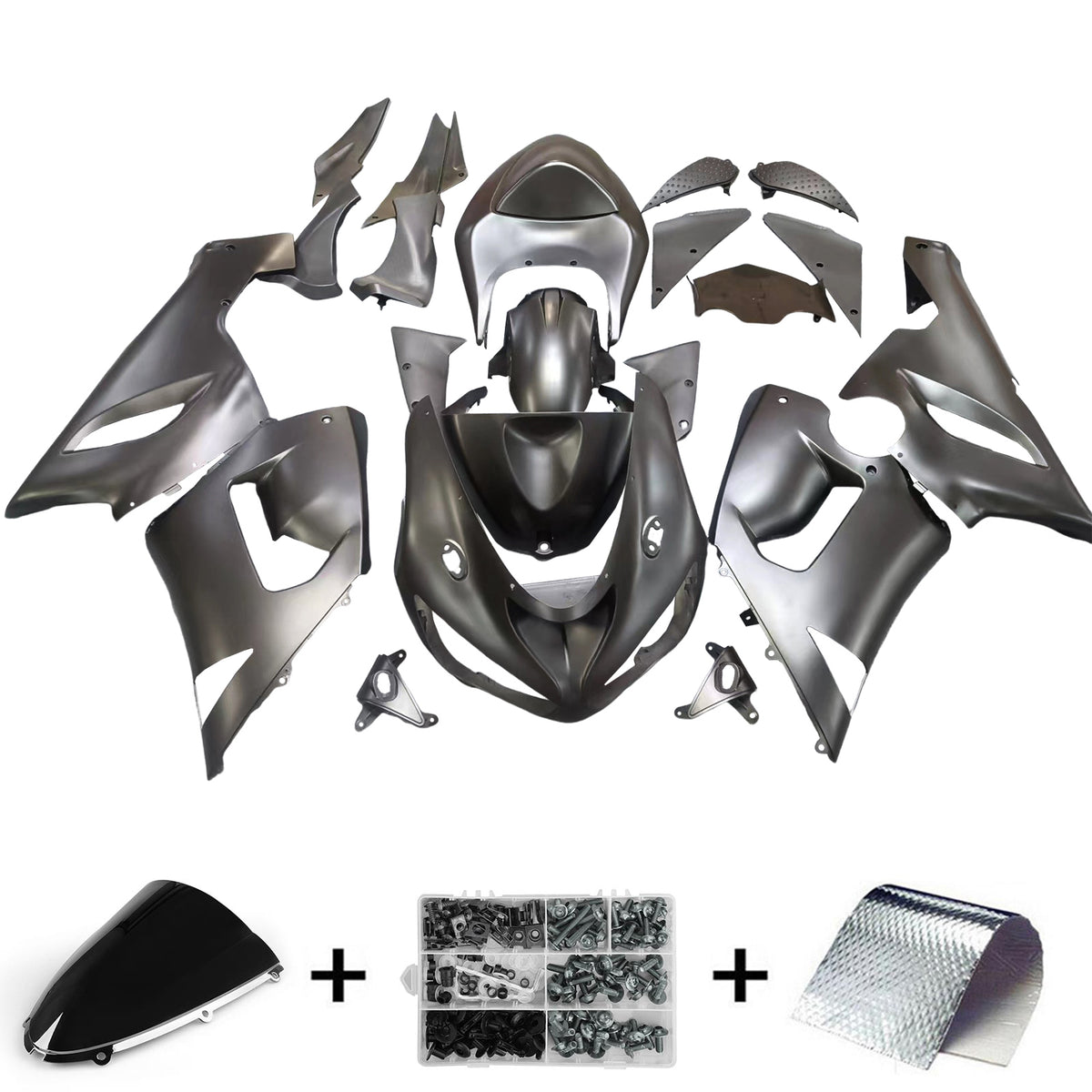 Amotopart 2005-2006 Kawasaki ZX6R 636 Kit de carénage gris noir