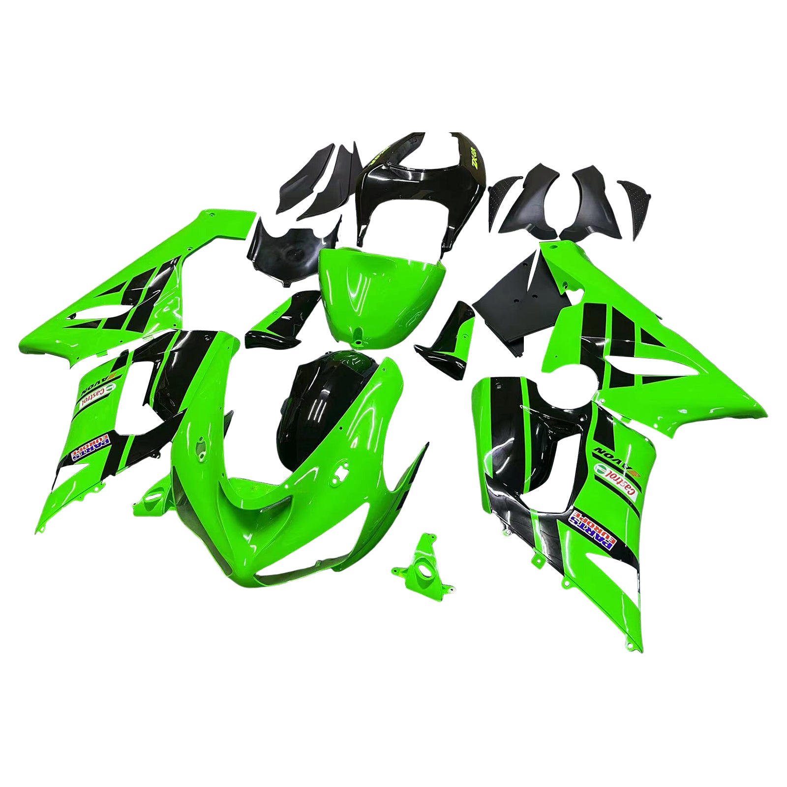 Amotopart 2005-2006 Kawasaki ZX6R 636 Black & Green Style2 Failing Kit