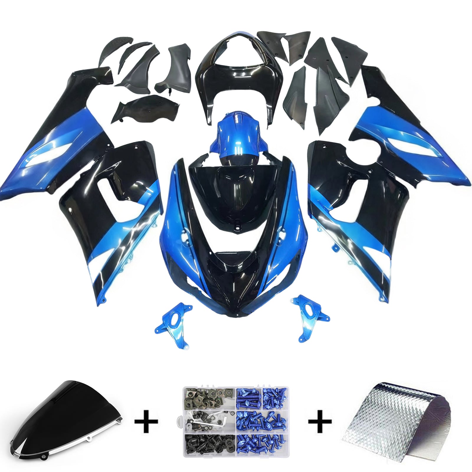 Amotopart 2005-2006 Kawasaki ZX6R 636 Blue&Black Fairing Kit