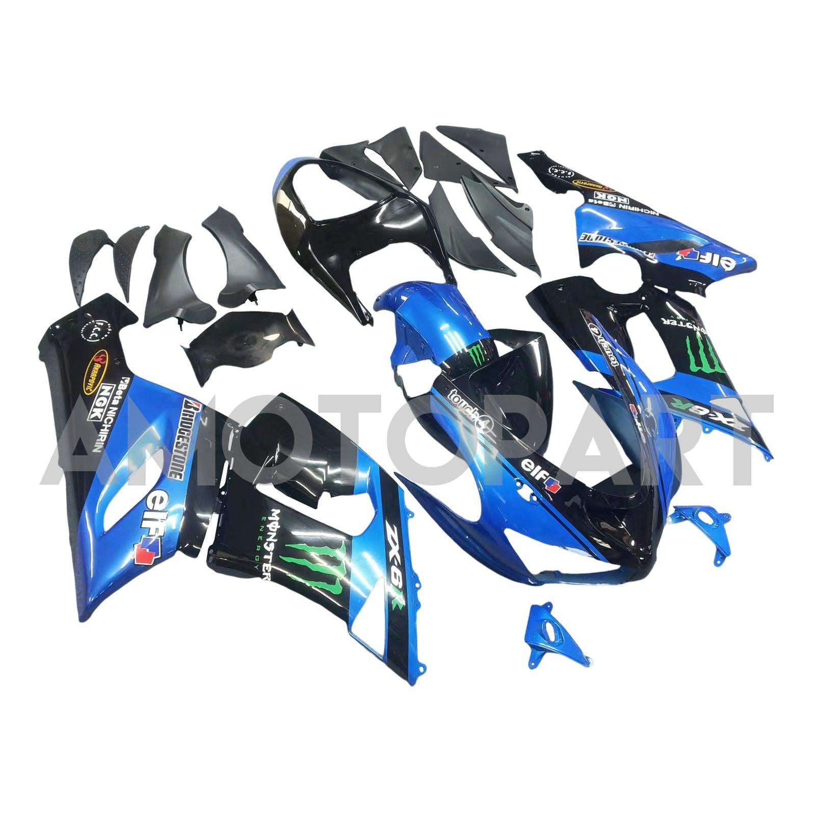 Amotopart 2005-2006 Kawasaki ZX6R 636 Blue & Black Fairing Kit