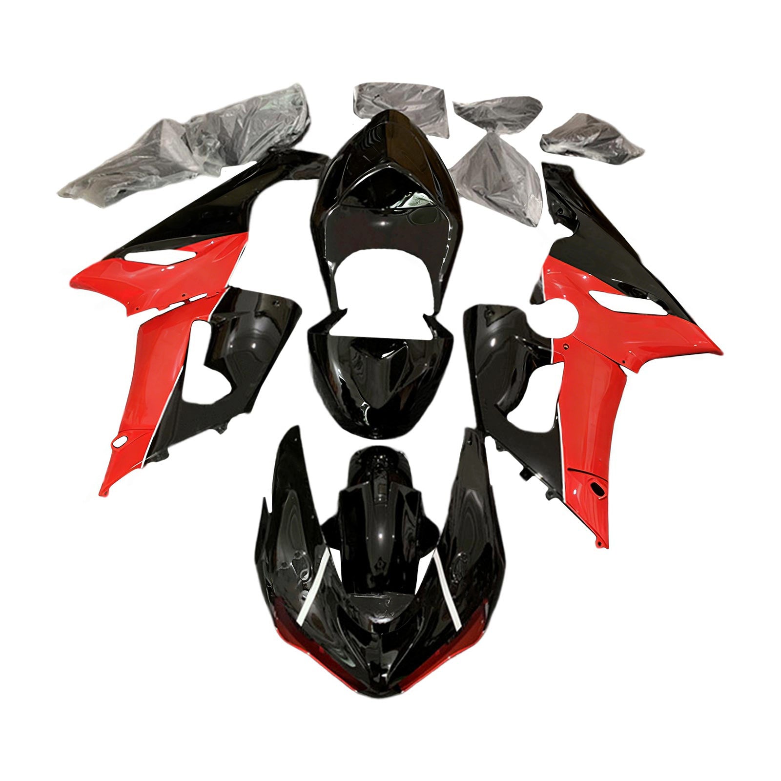 Amotopart 2005-2006 Kawasaki ZX6R 636 Black & Red Fairing Kit