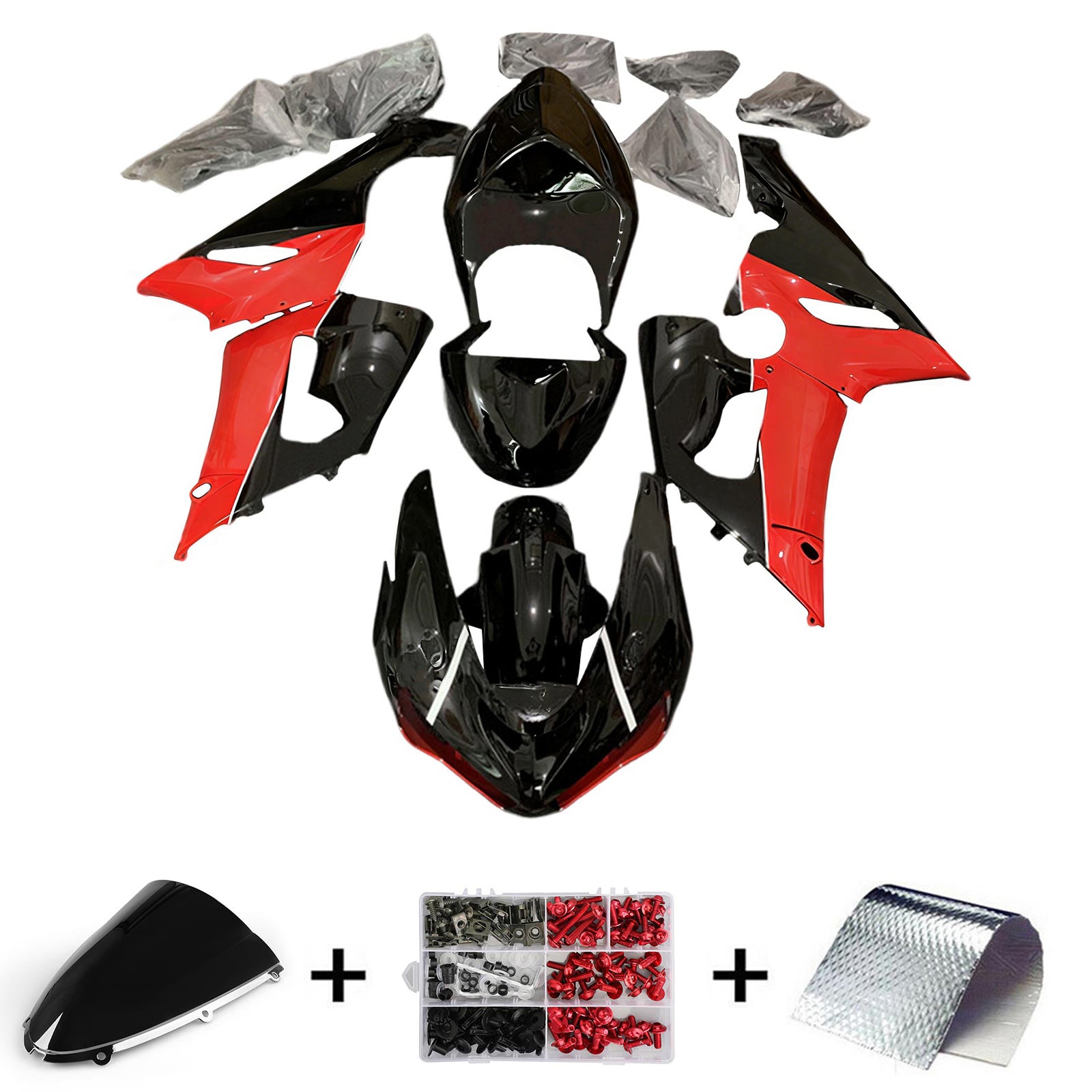 Amotopart 2005-2006 Kawasaki ZX6R 636 Black & Red Fairing Kit