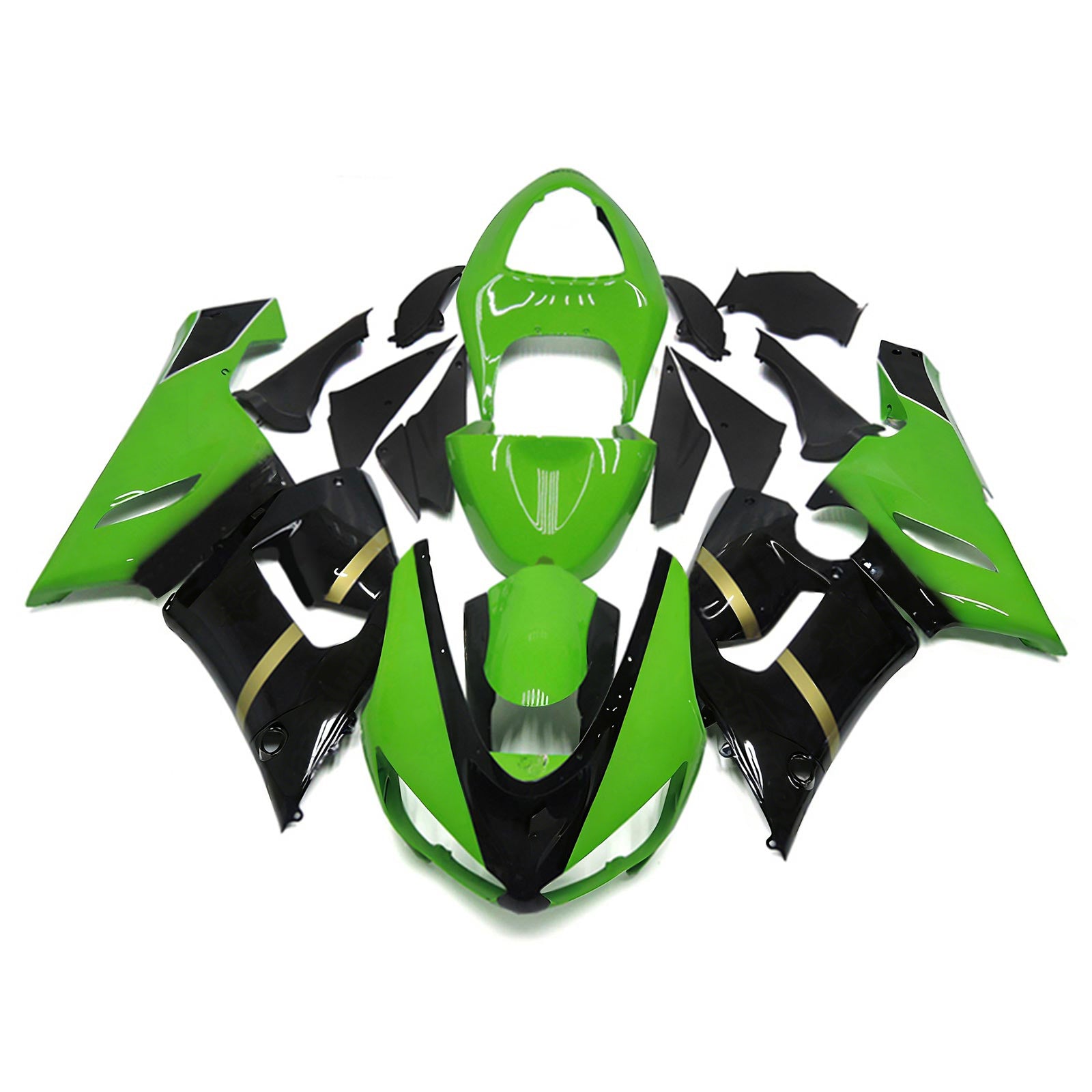 Amotopart 2005-2006 Kawasaki ZX6R 636 Black&Green Style3 Fairing Kit