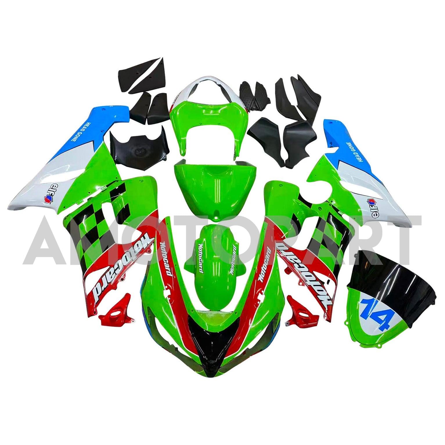 Amotopart 2005-2006 Kawasaki ZX6R 636 Vert&Kit de carénage bleu